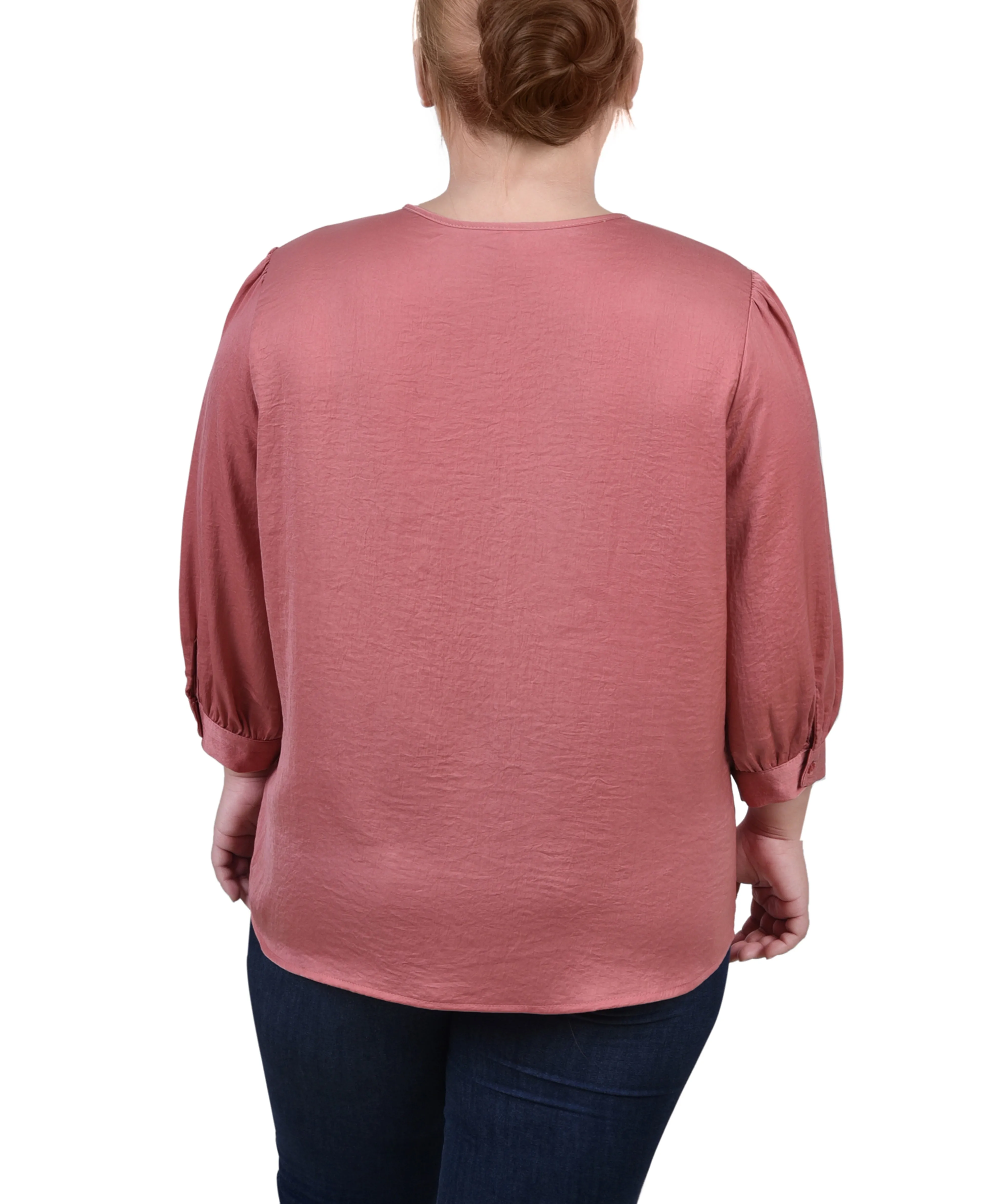 Blouse en satin à manches trois quarts grande taille