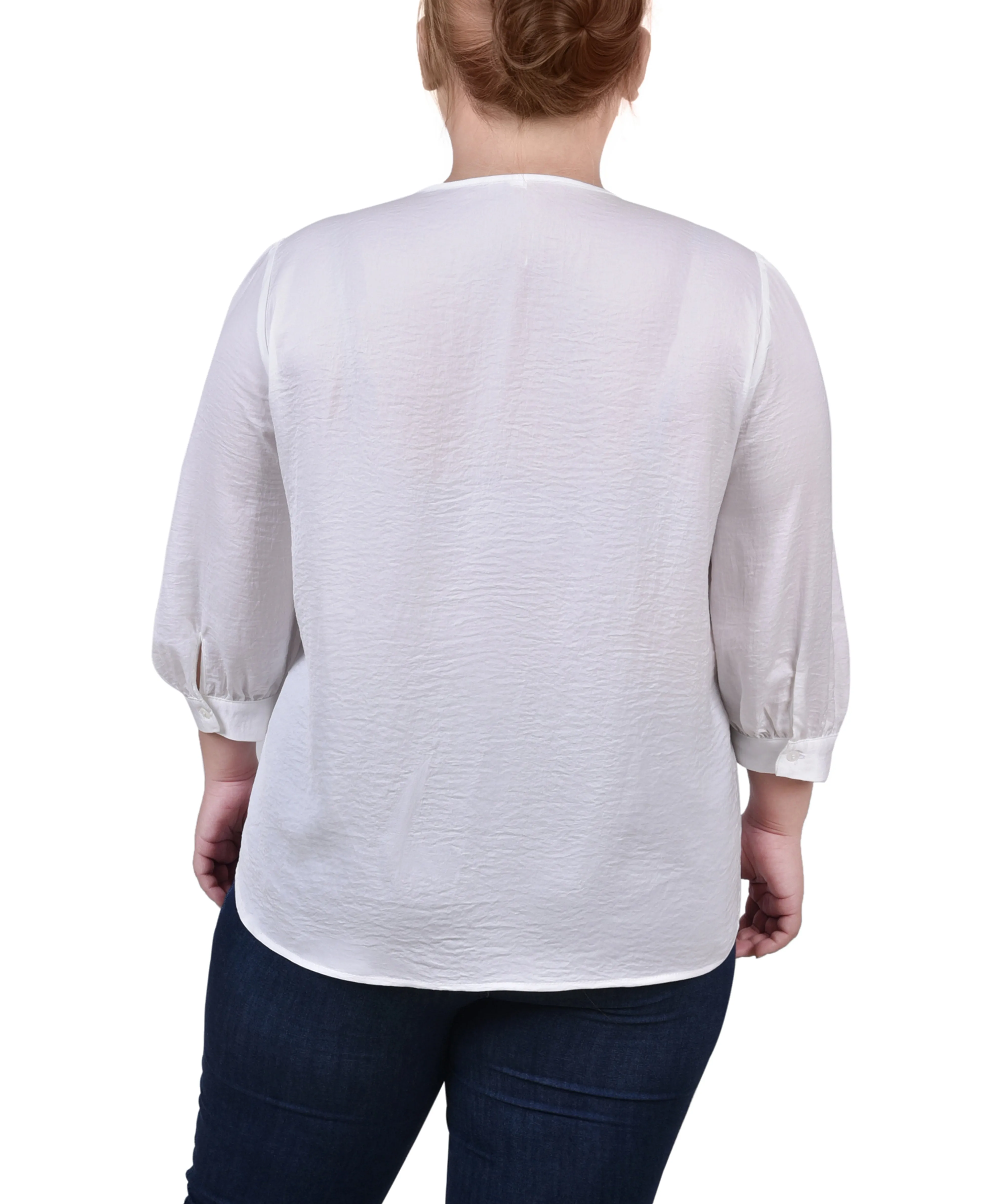 Blouse en satin à manches trois quarts grande taille