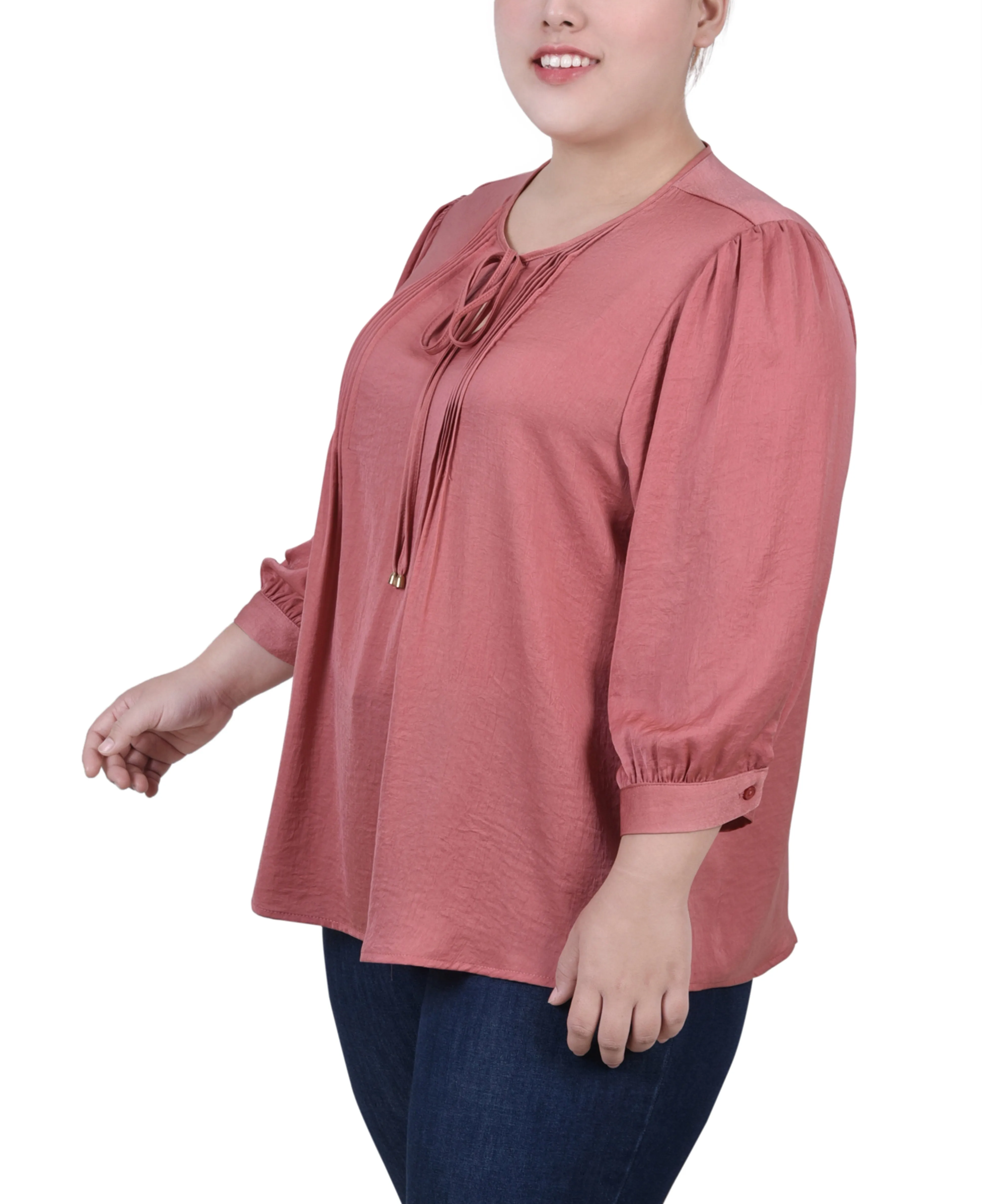 Blouse en satin à manches trois quarts grande taille