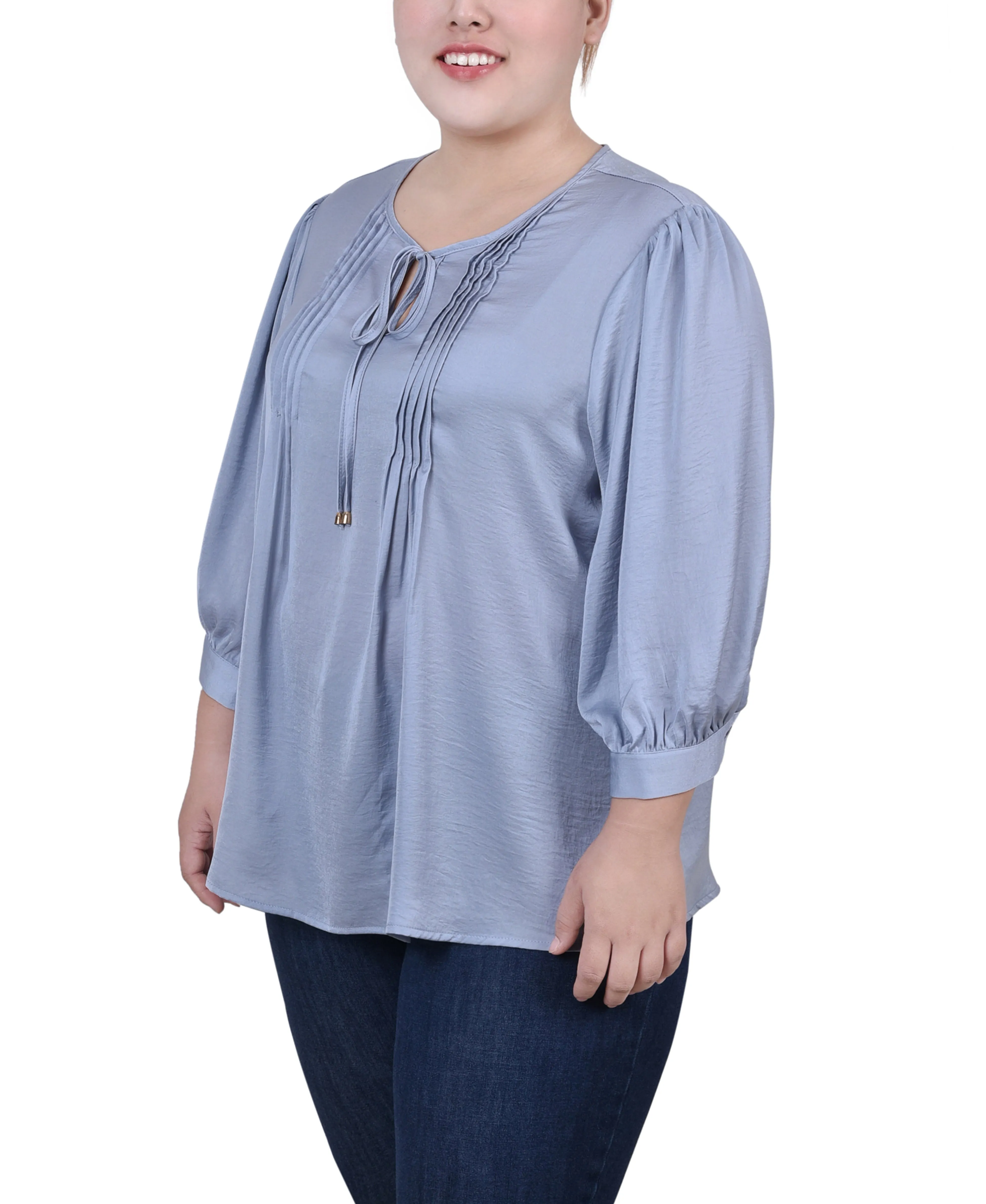Blouse en satin à manches trois quarts grande taille