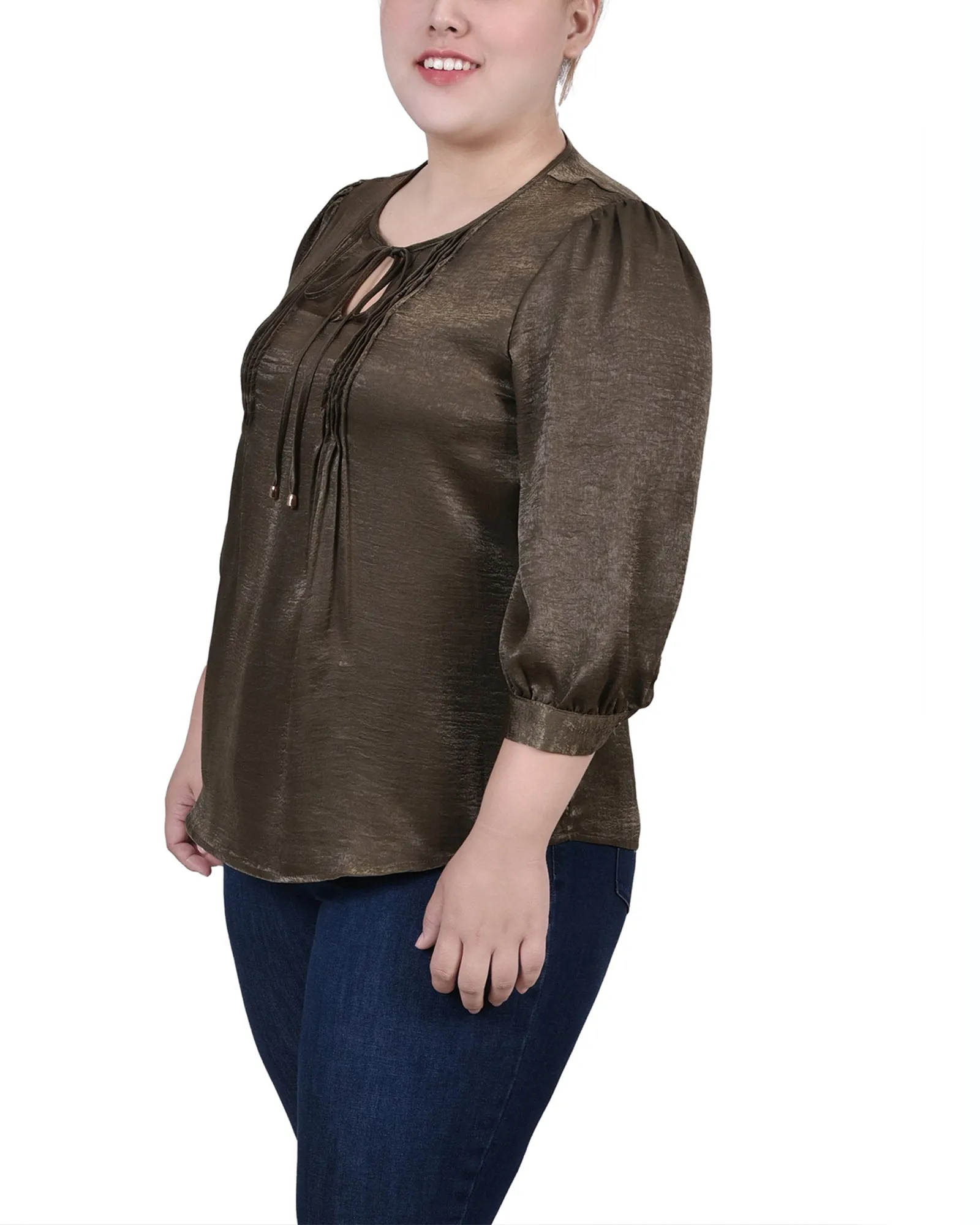 Blouse en satin à manches trois quarts grande taille