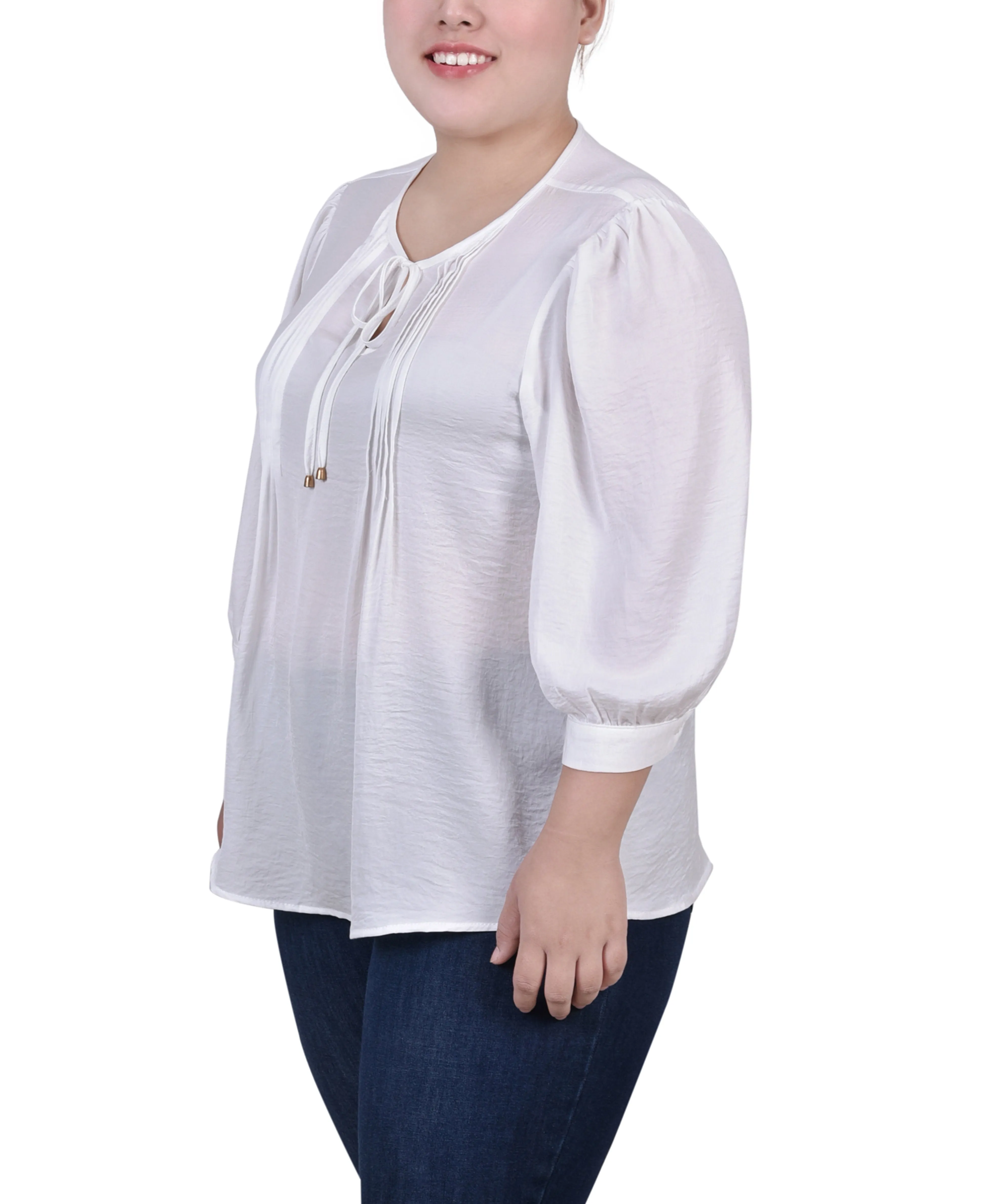 Blouse en satin à manches trois quarts grande taille