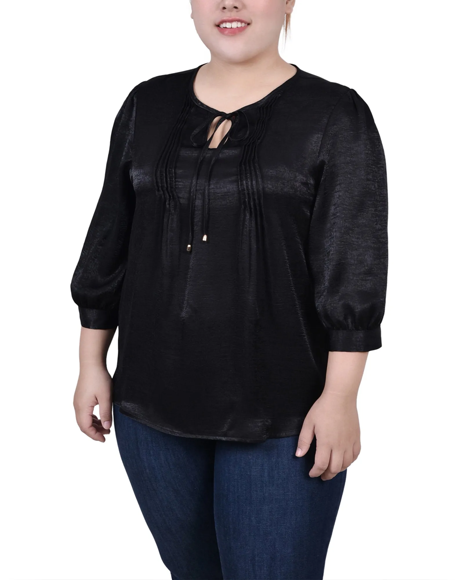 Blouse en satin à manches trois quarts grande taille