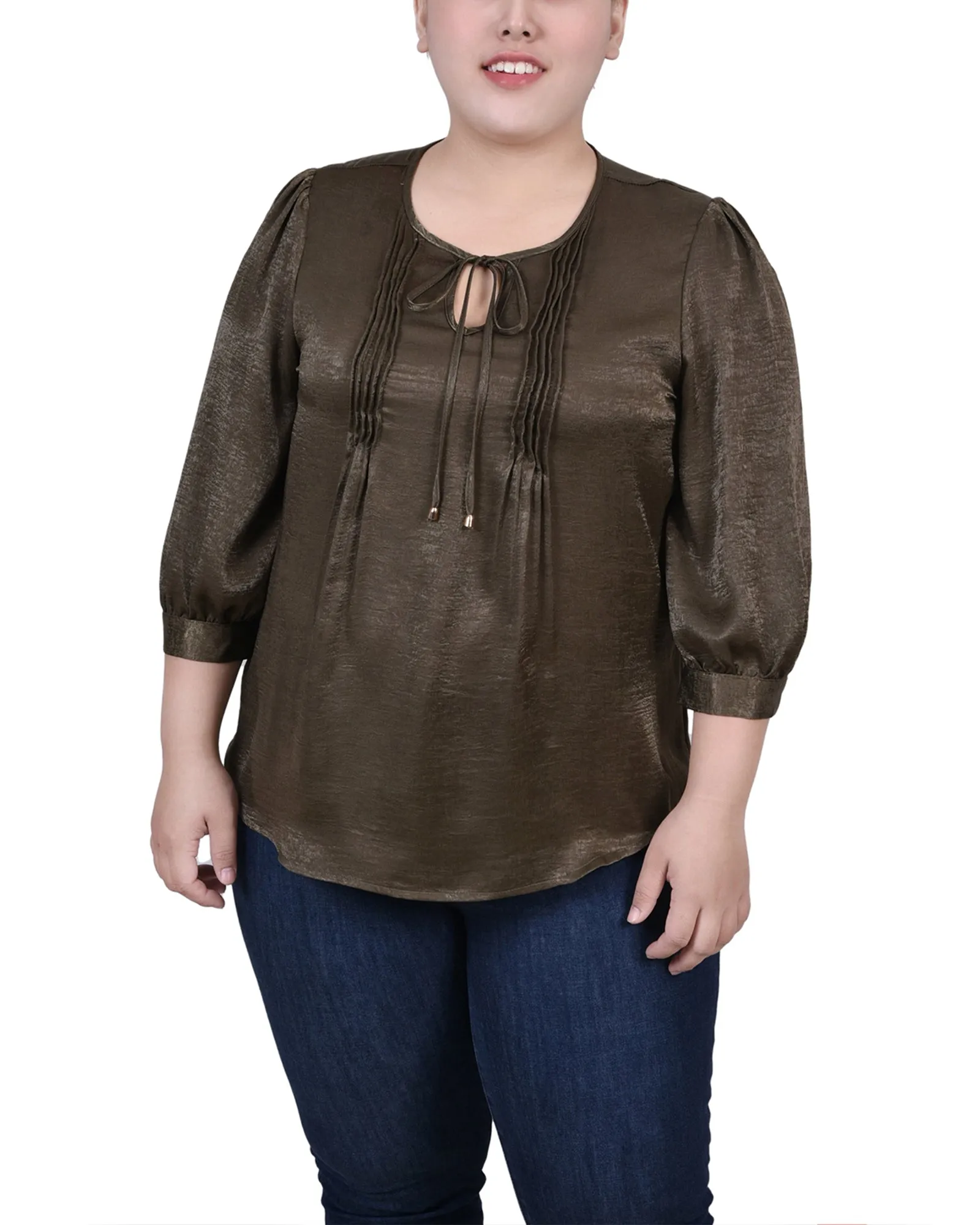 Blouse en satin à manches trois quarts grande taille