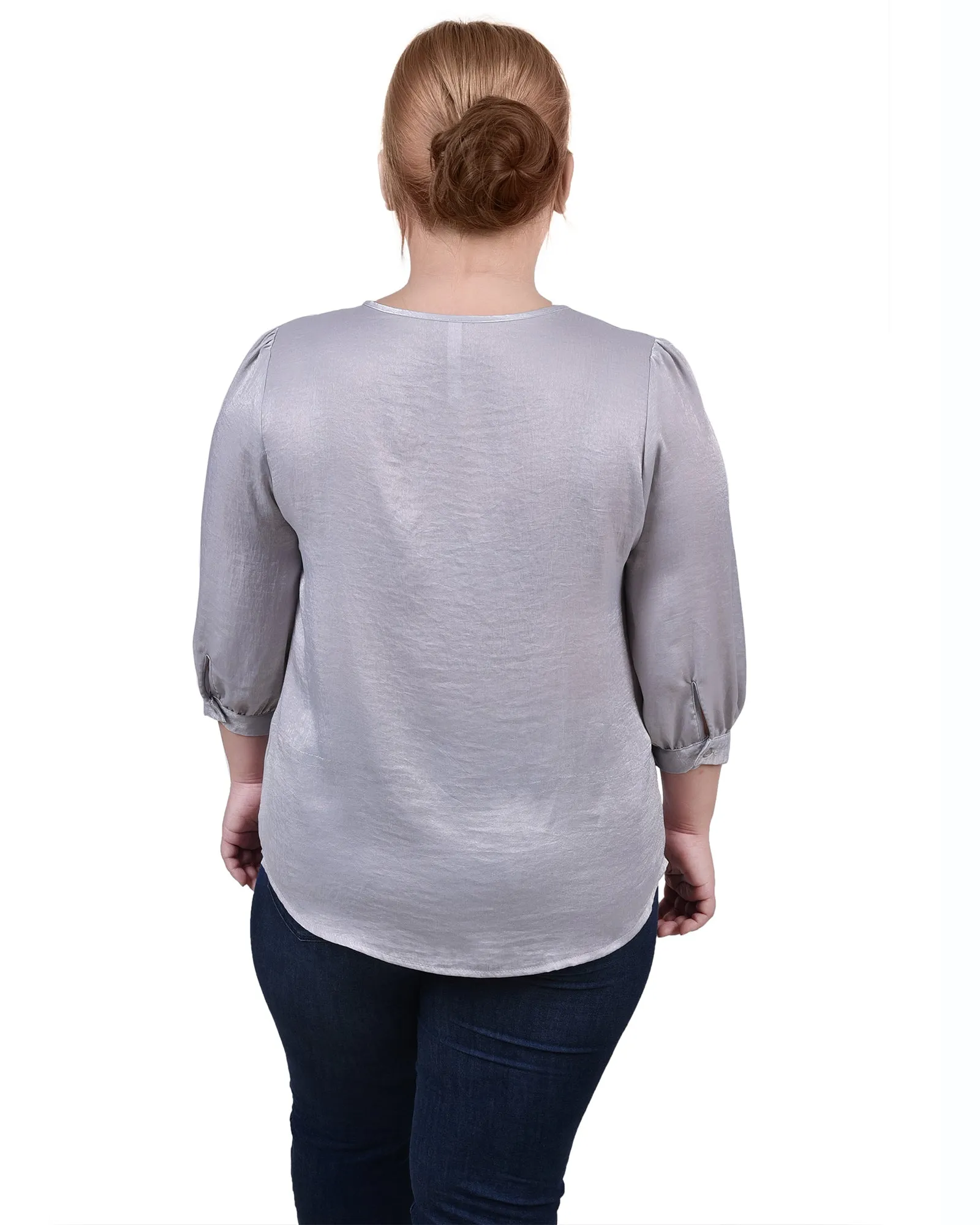 Blouse en satin à manches trois quarts grande taille