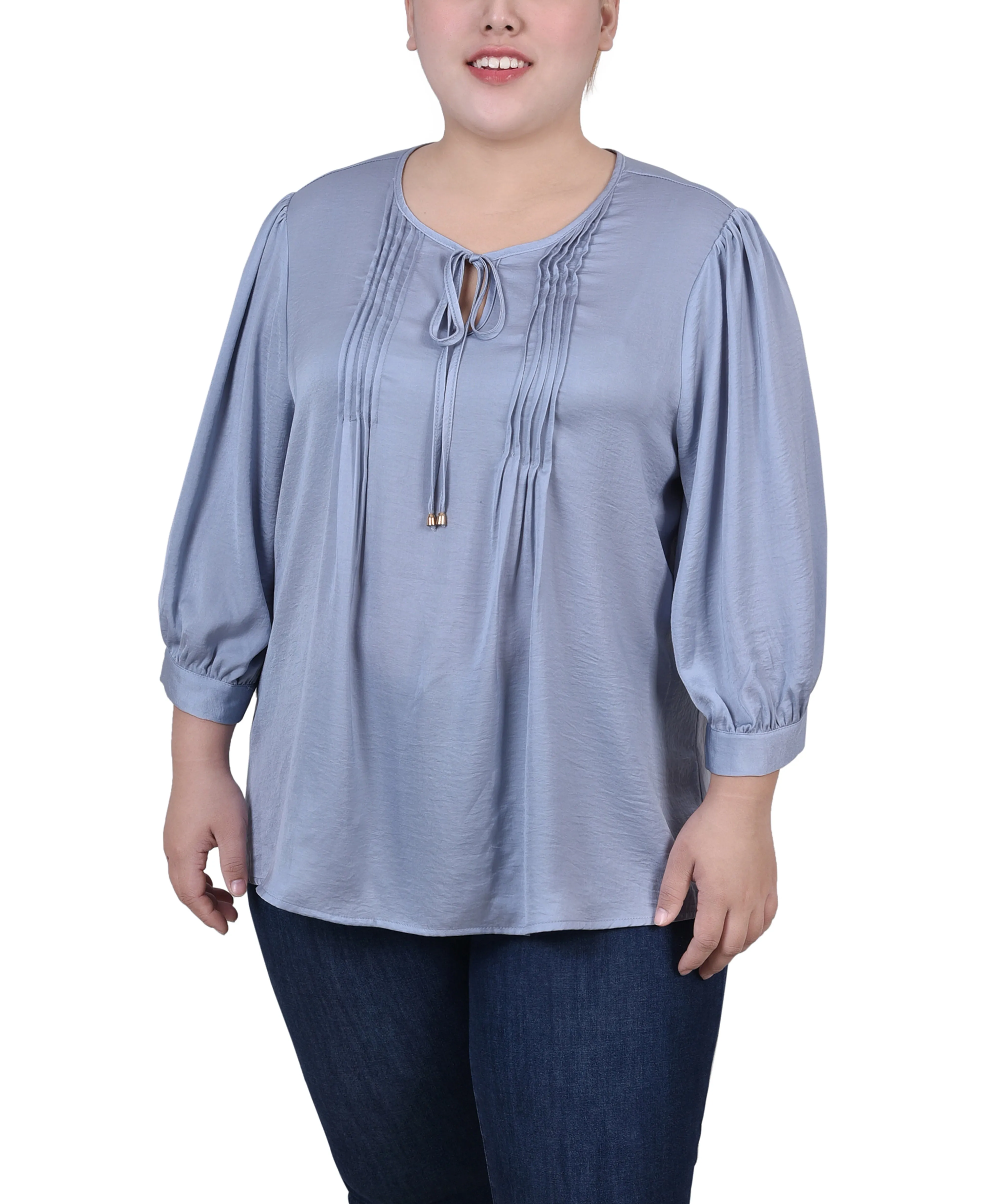 Blouse en satin à manches trois quarts grande taille