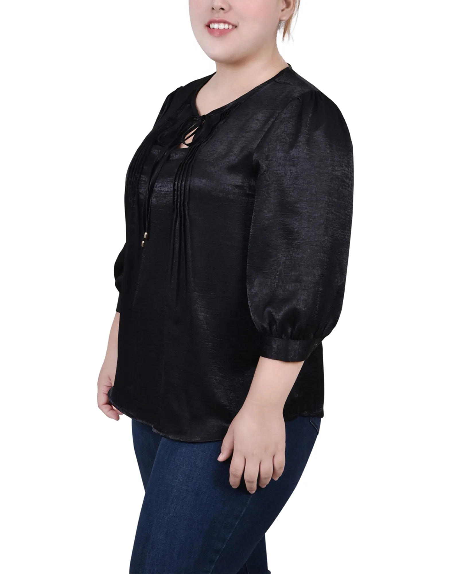 Blouse en satin à manches trois quarts grande taille