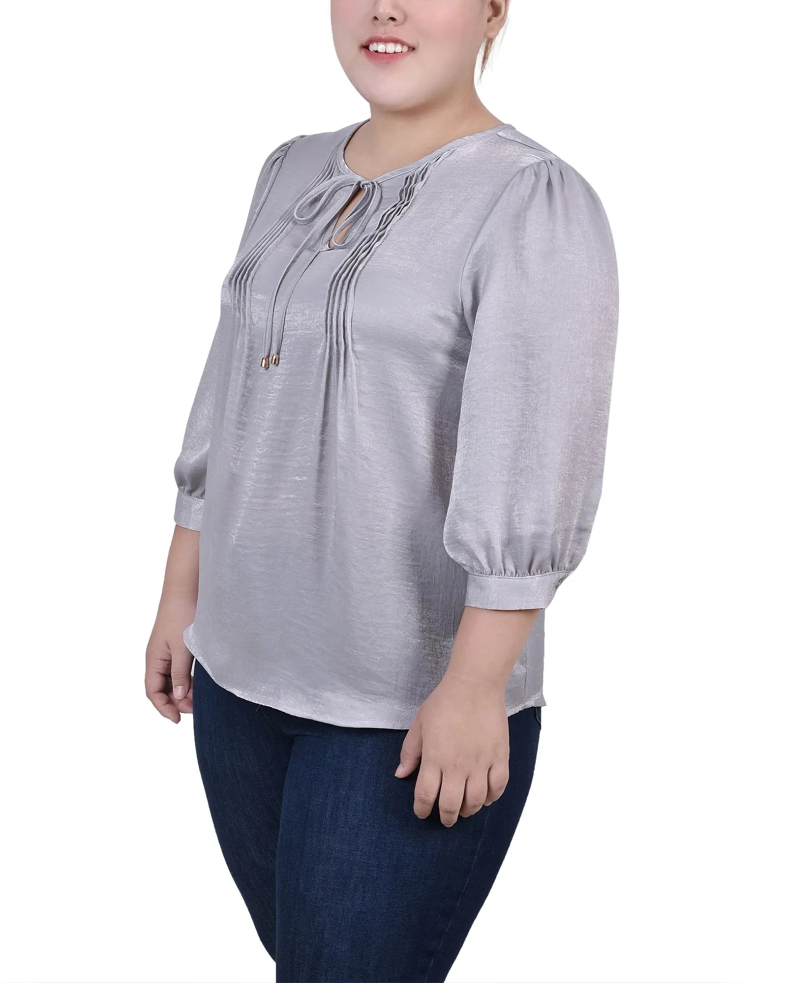 Blouse en satin à manches trois quarts grande taille