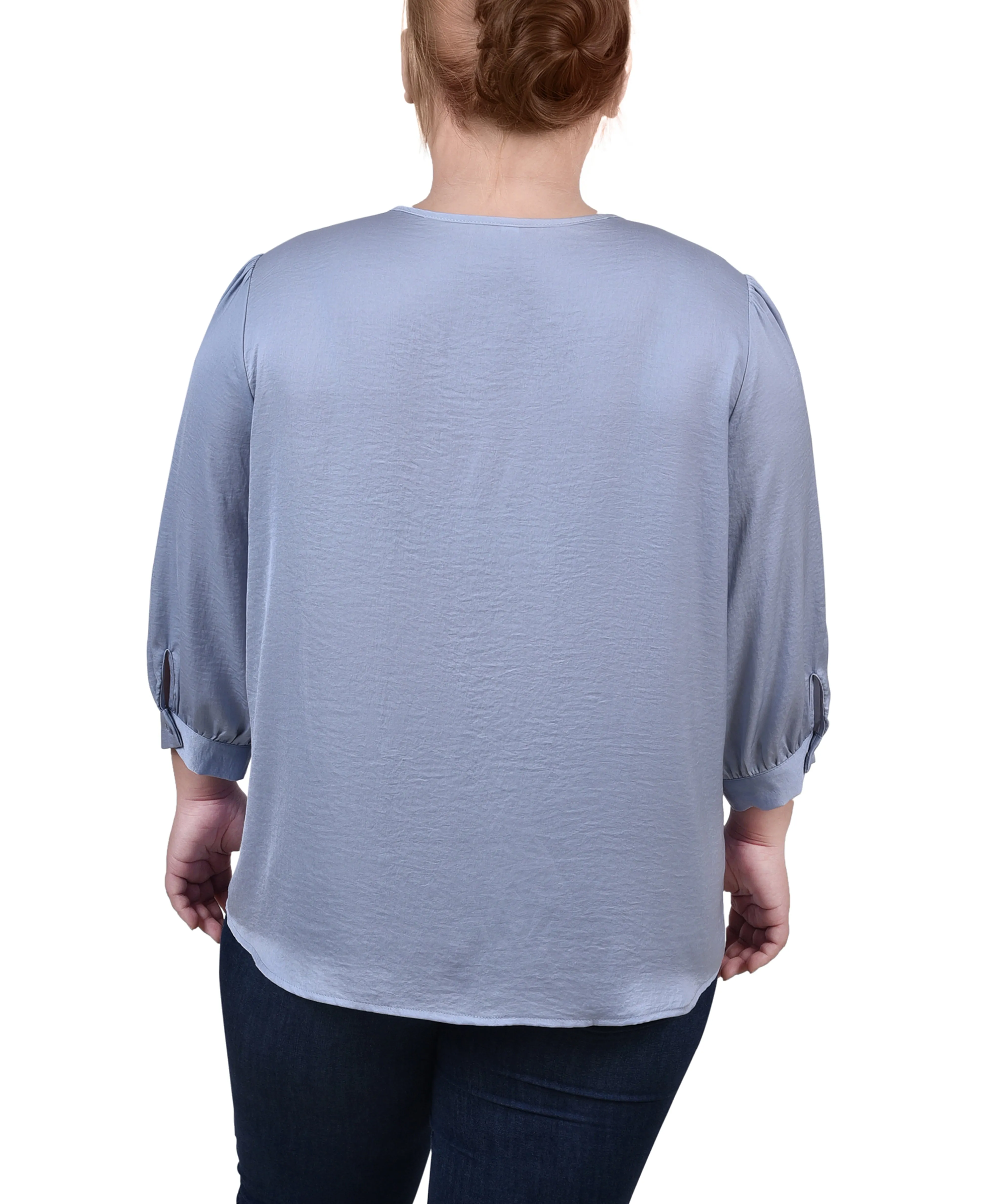 Blouse en satin à manches trois quarts grande taille