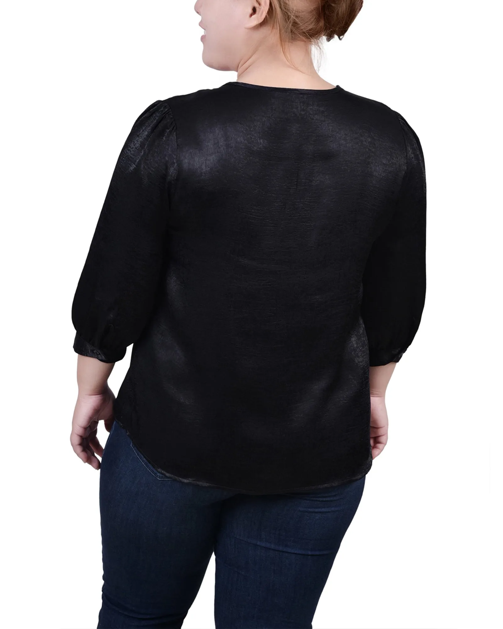 Blouse en satin à manches trois quarts grande taille