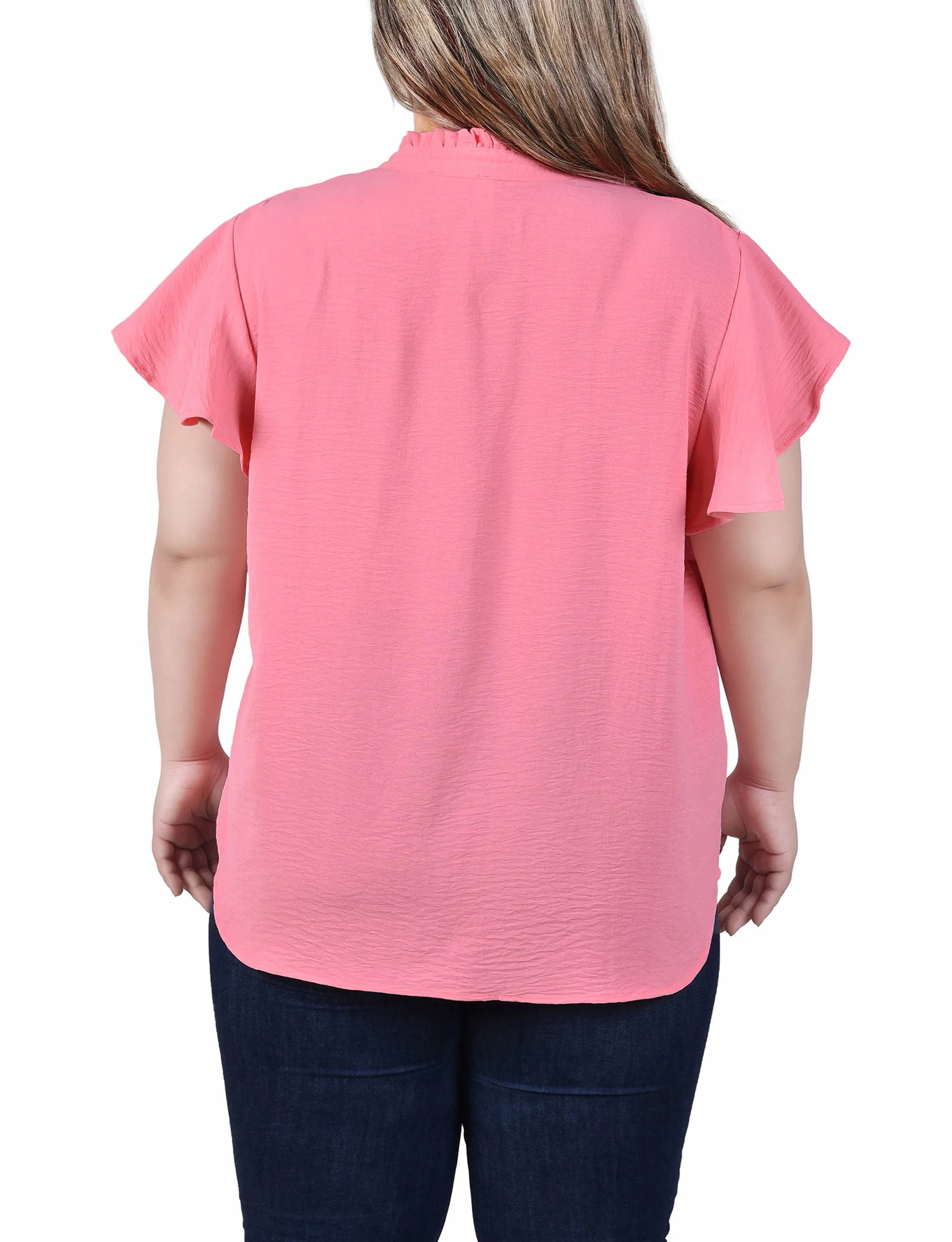 Blouse à encolure volantée et manches papillons pour grande taille