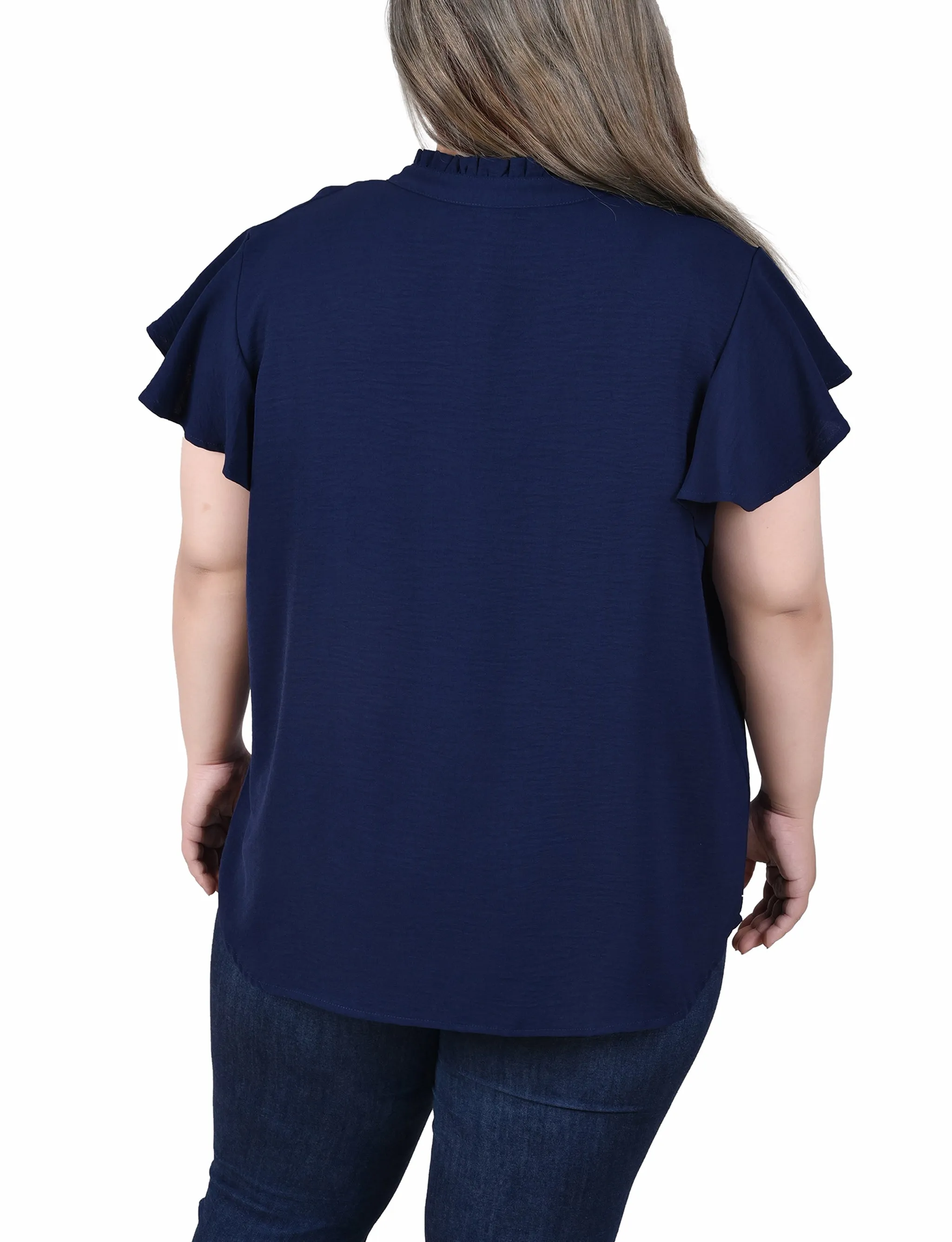 Blouse à encolure volantée et manches papillons pour grande taille