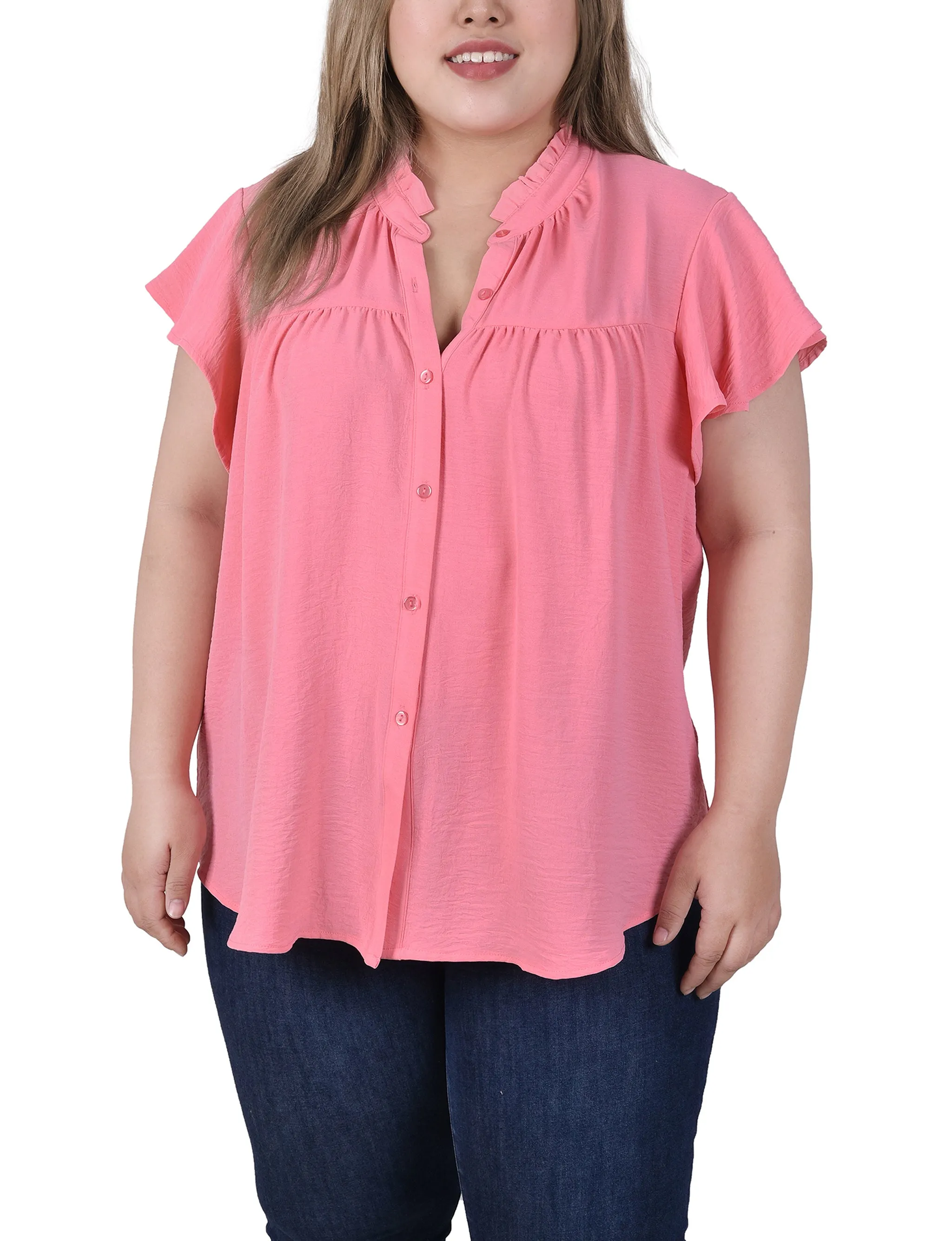 Blouse à encolure volantée et manches papillons pour grande taille