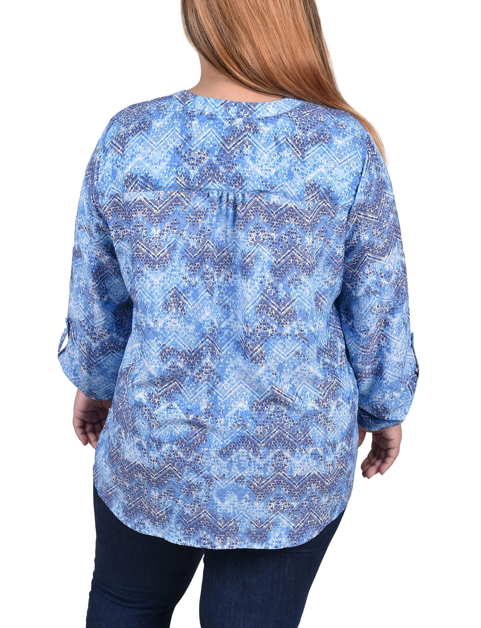 Blouse taille plus à manches longues avec patte d'enroulement et plis froncés sur le devant