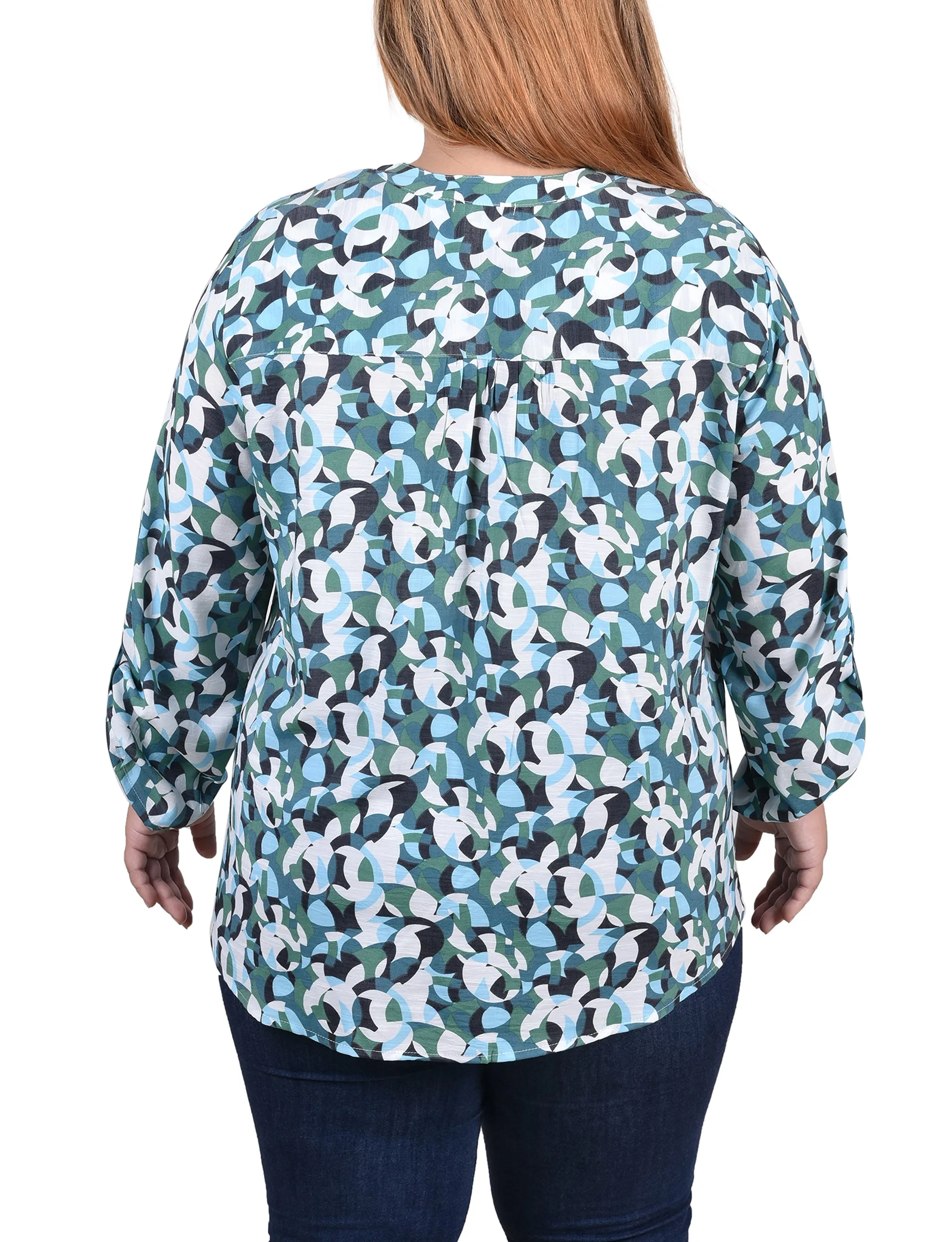 Blouse taille plus à manches longues avec patte d'enroulement et plis froncés sur le devant