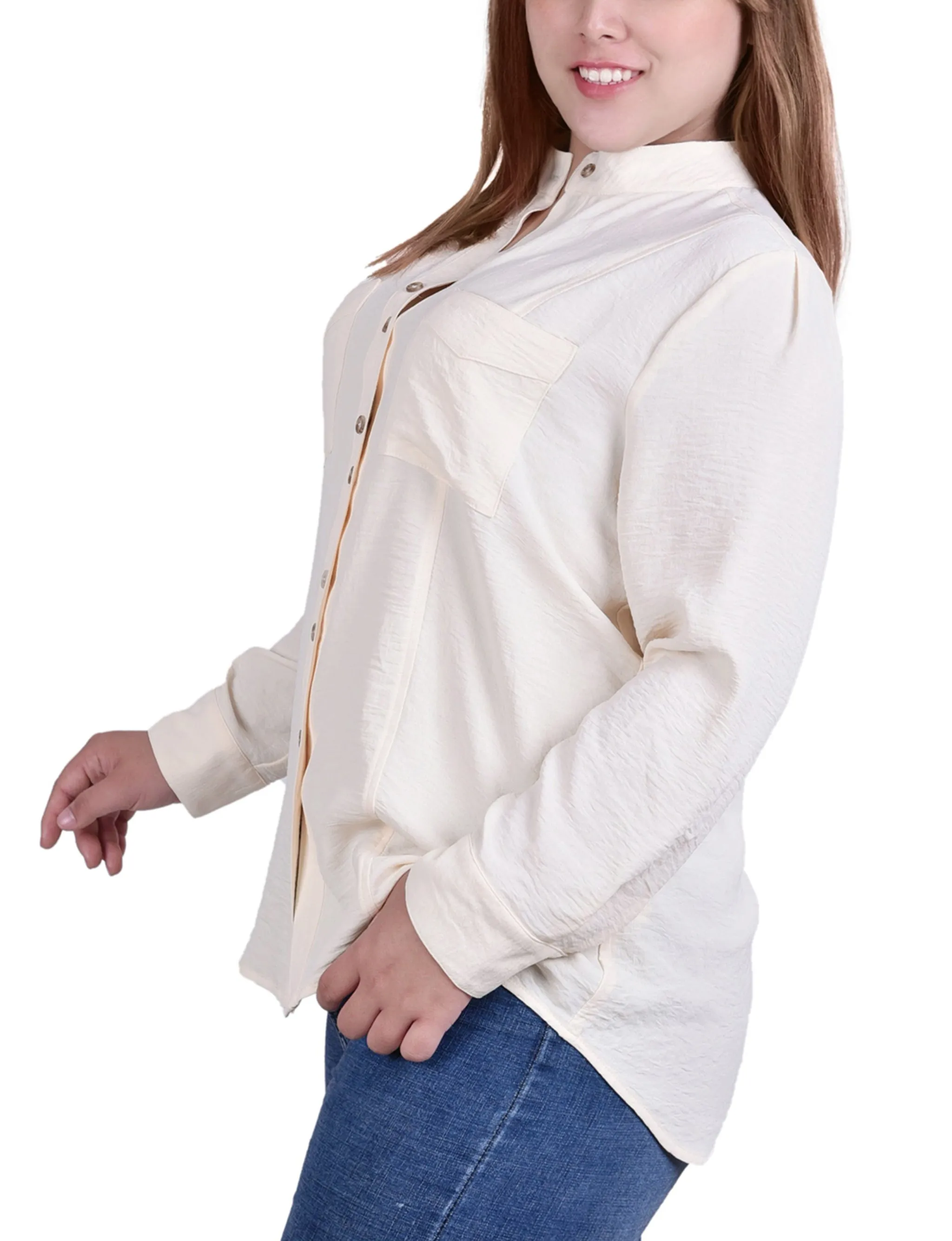 Blouse à col mandarin à manches longues pour grande taille