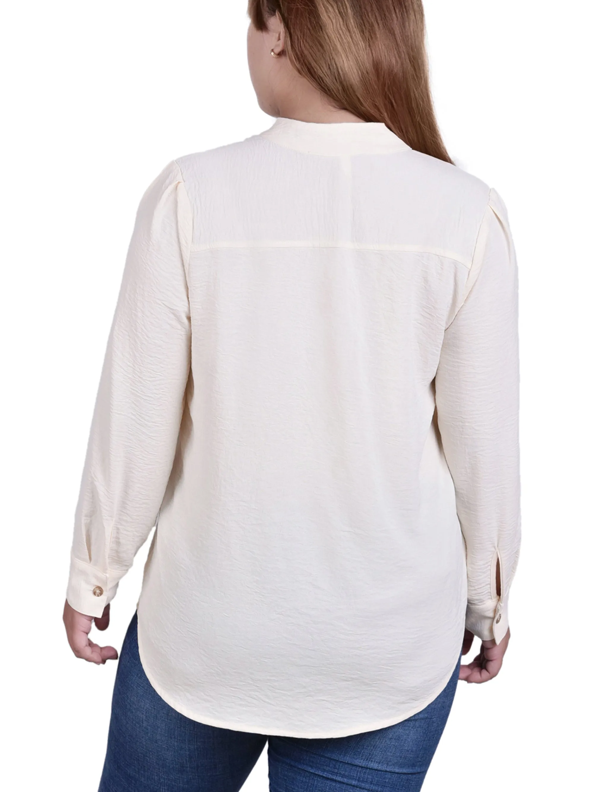 Blouse à col mandarin à manches longues pour grande taille