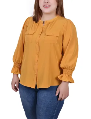 Plus Size Long Sleeve Y Neck Blouse