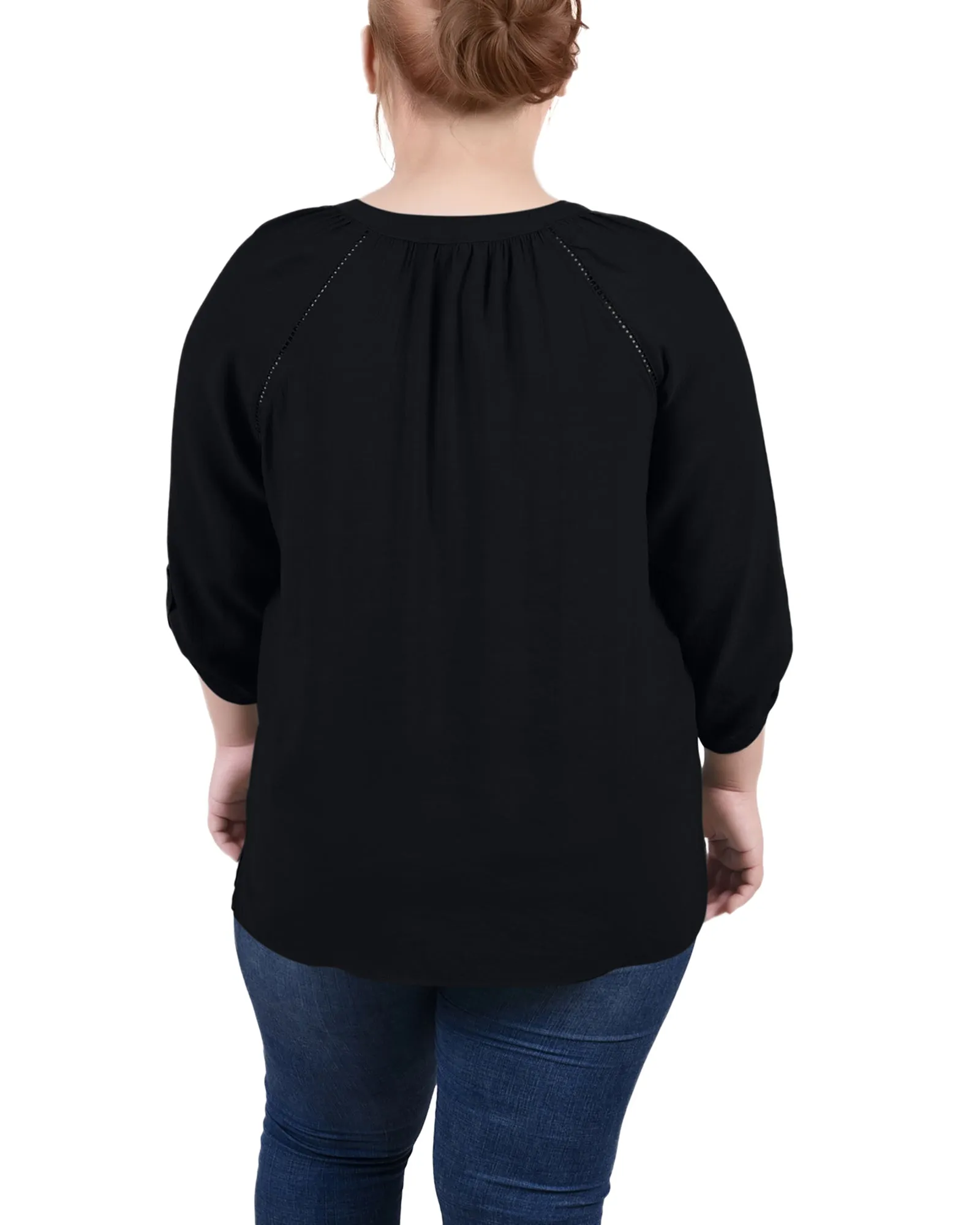 Blouse à encolure fendue avec manches raglan pour grandes tailles