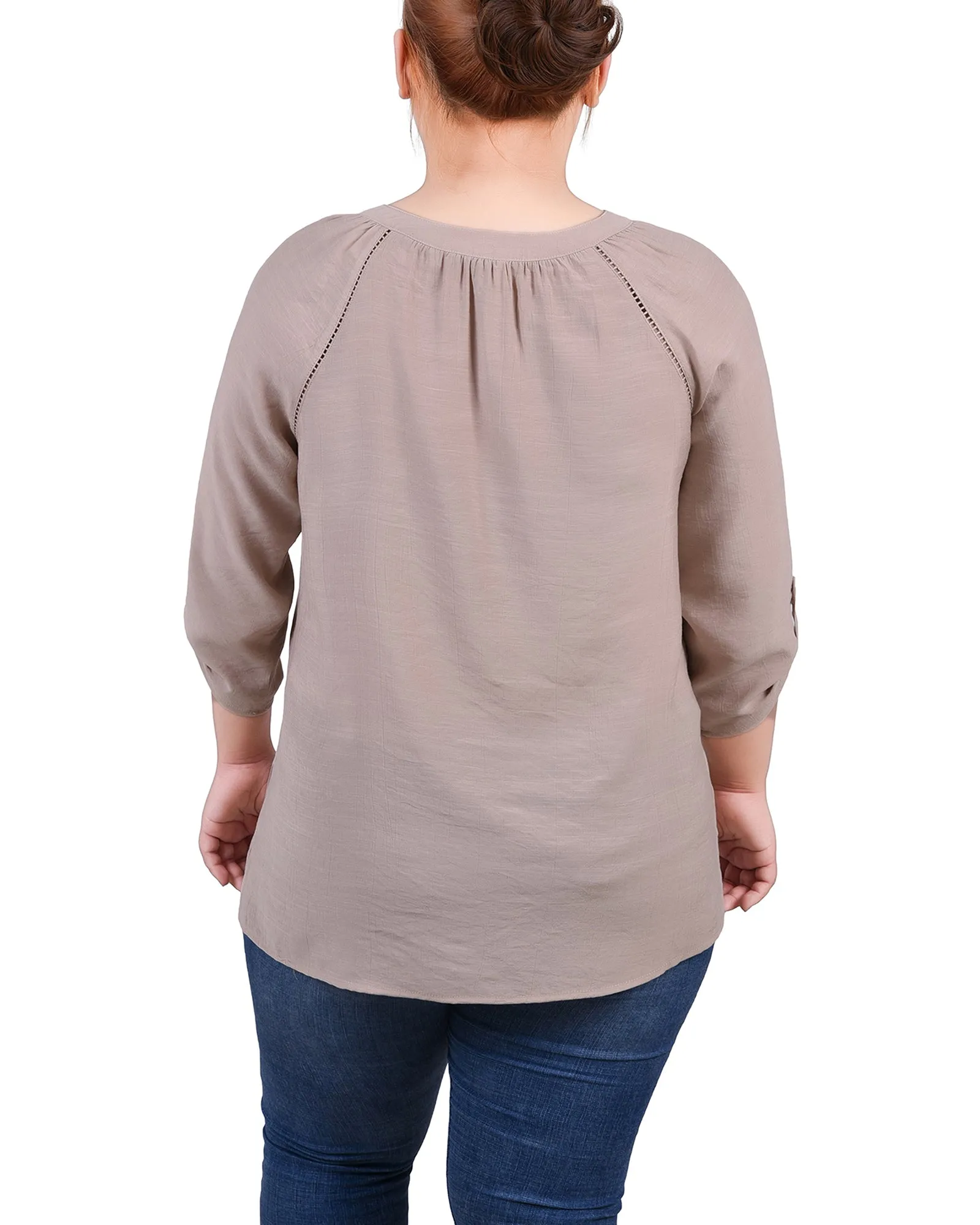 Blouse à encolure fendue avec manches raglan pour grandes tailles