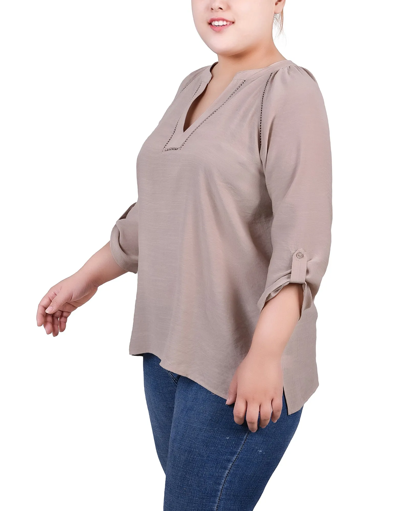 Blouse à encolure fendue avec manches raglan pour grandes tailles