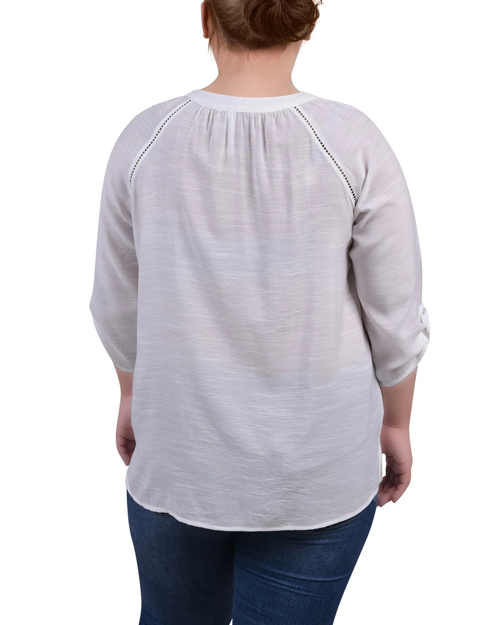Blouse à encolure fendue avec manches raglan pour grandes tailles