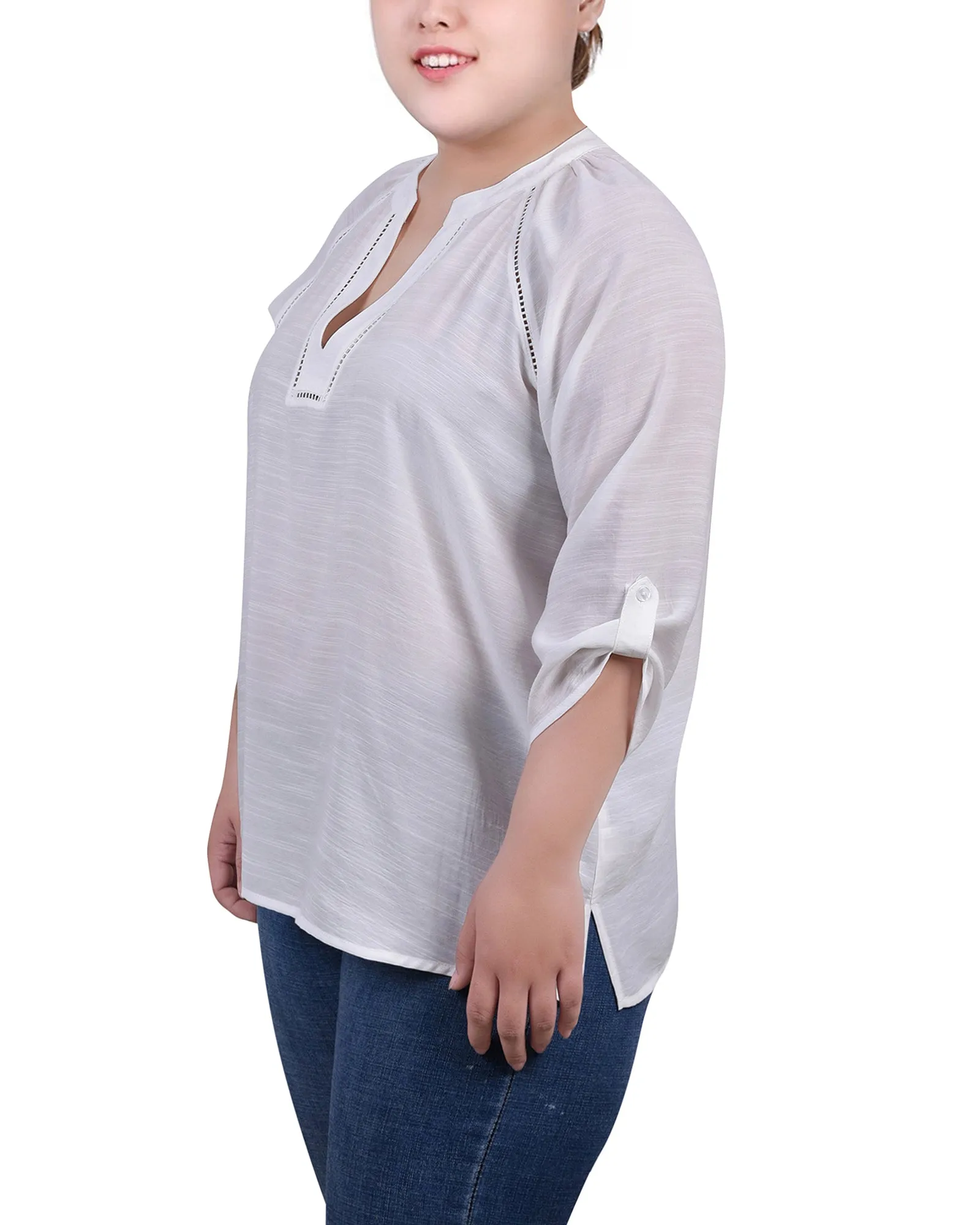 Blouse à encolure fendue avec manches raglan pour grandes tailles