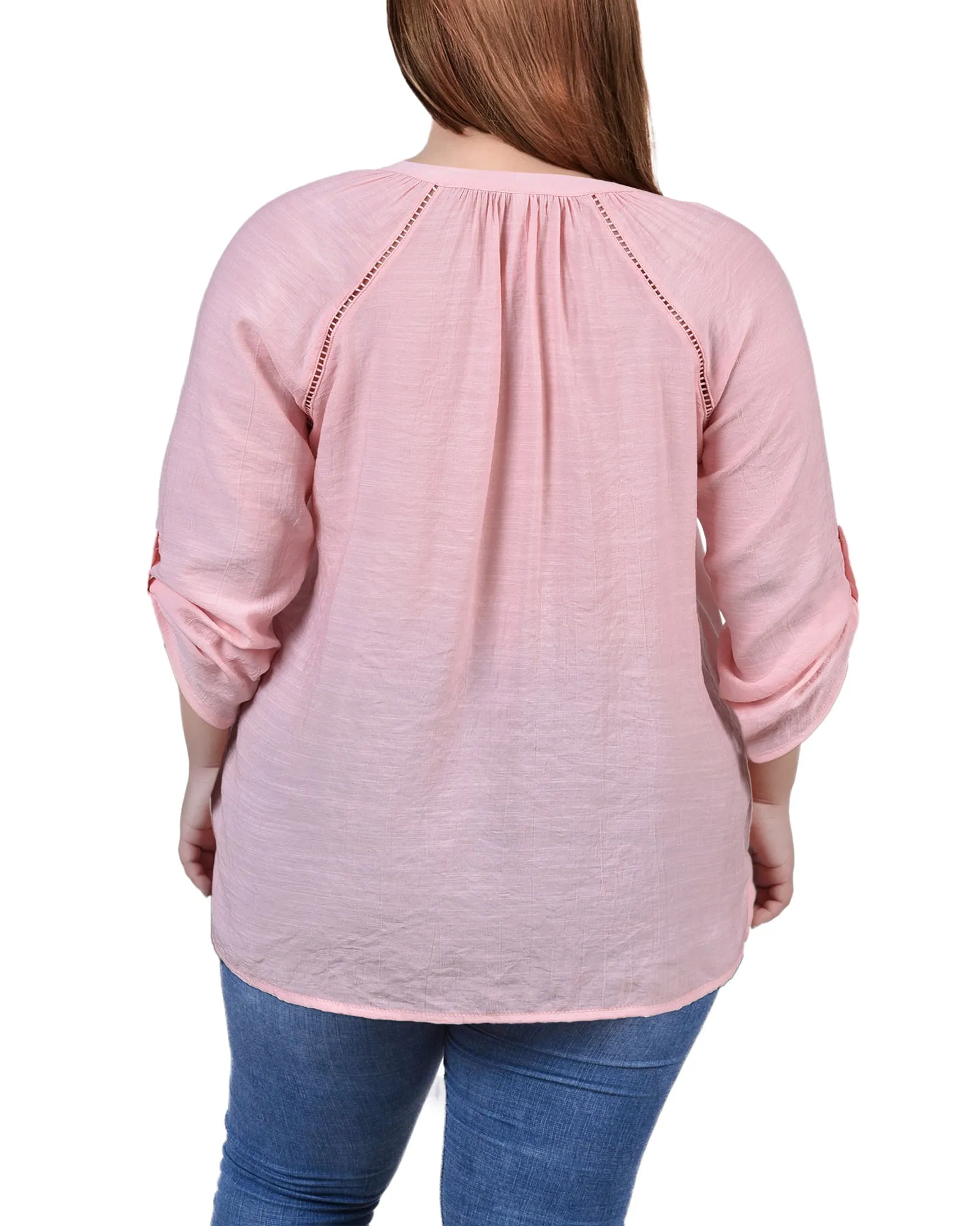 Blouse à encolure fendue avec manches raglan pour grandes tailles