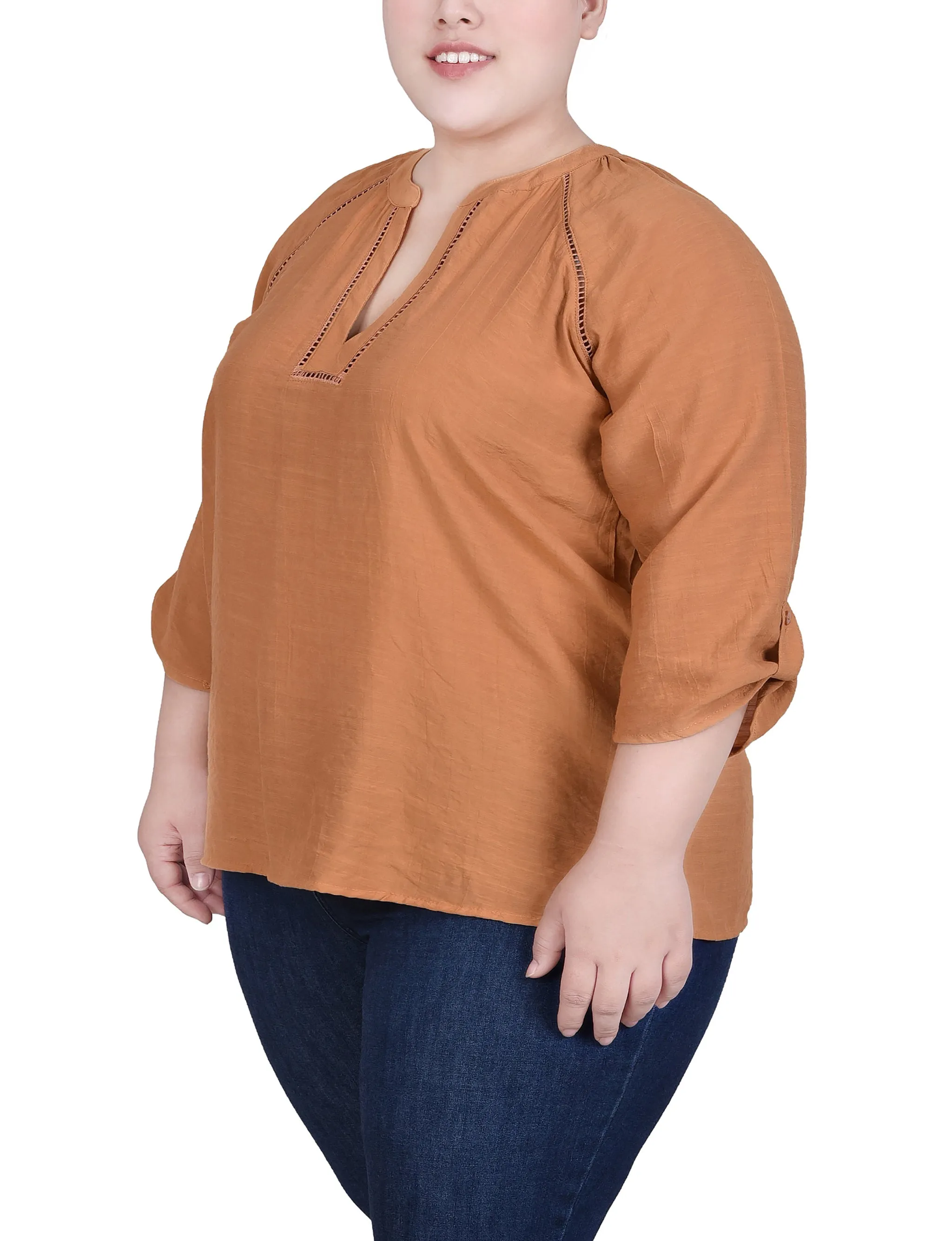 Blouse à encolure fendue avec manches raglan pour grandes tailles