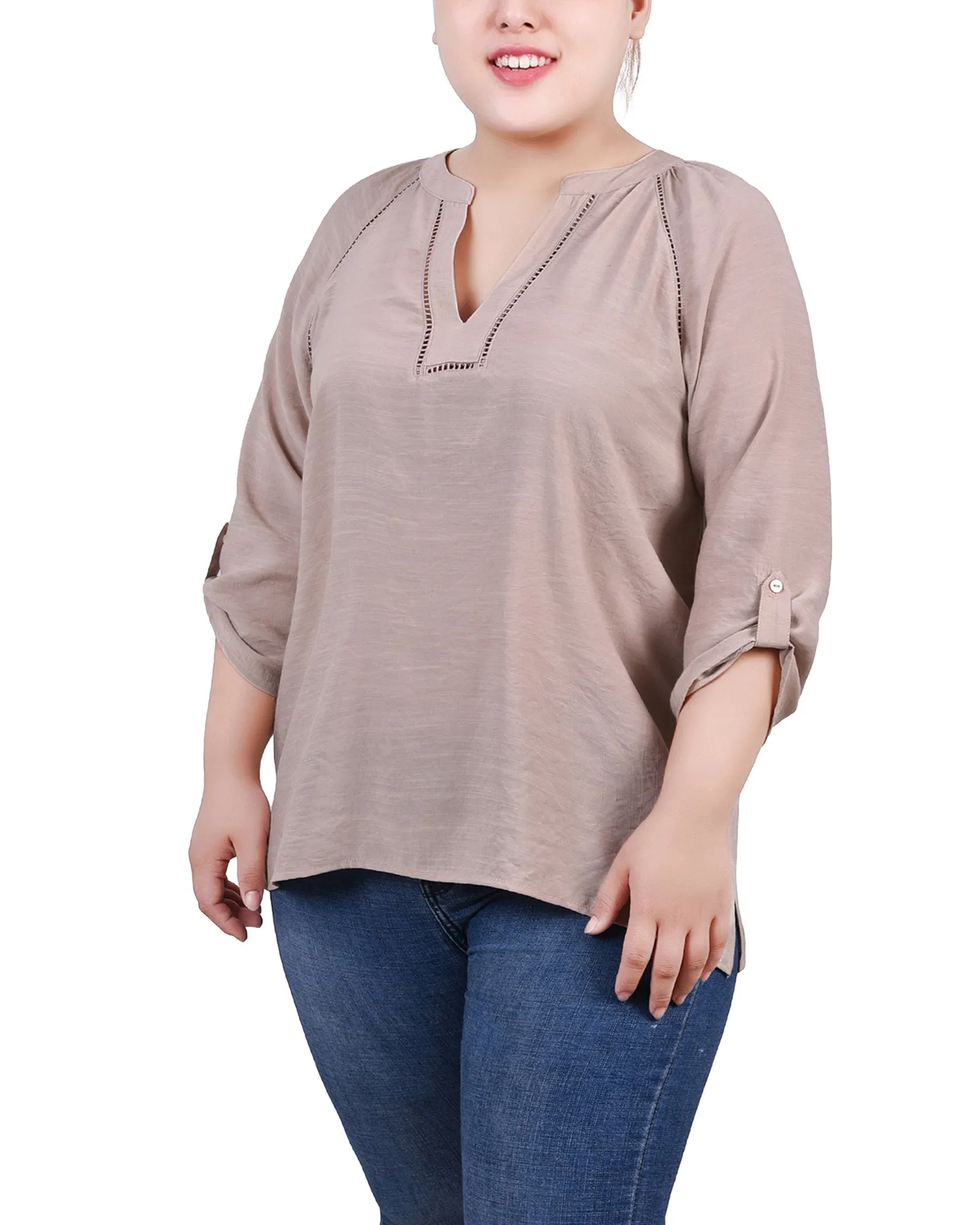 Blouse à encolure fendue avec manches raglan pour grandes tailles
