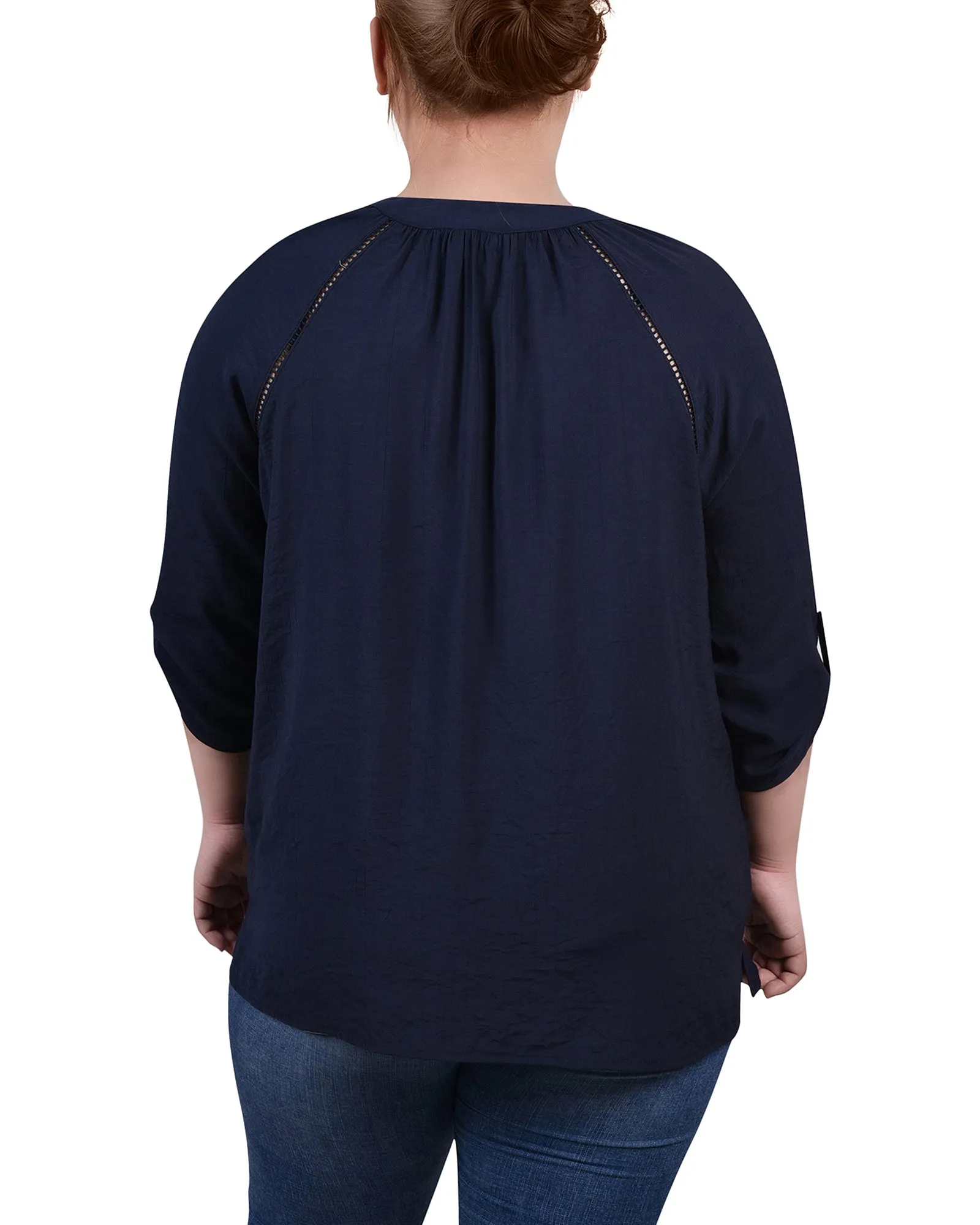 Blouse à encolure fendue avec manches raglan pour grandes tailles