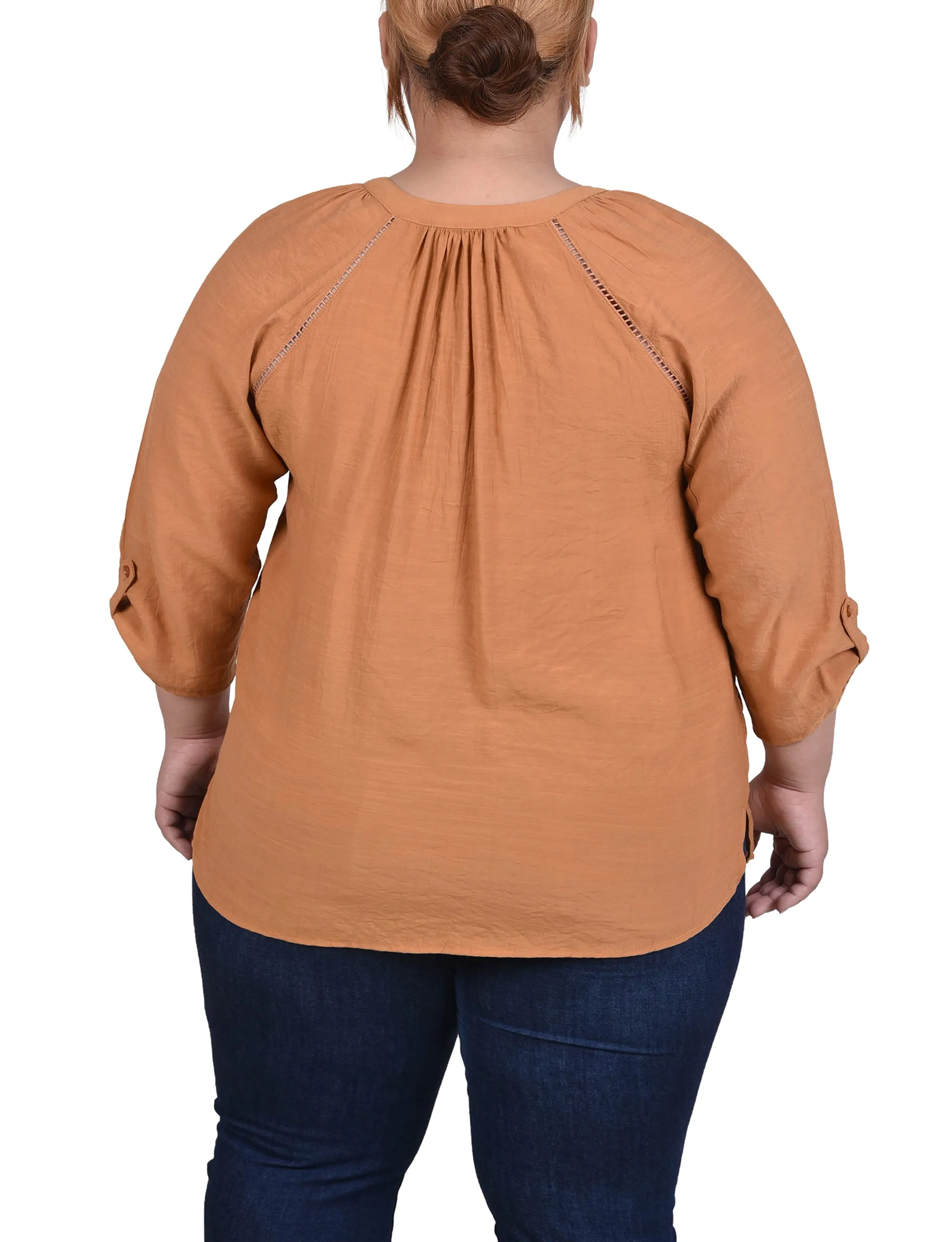 Blouse à encolure fendue avec manches raglan pour grandes tailles