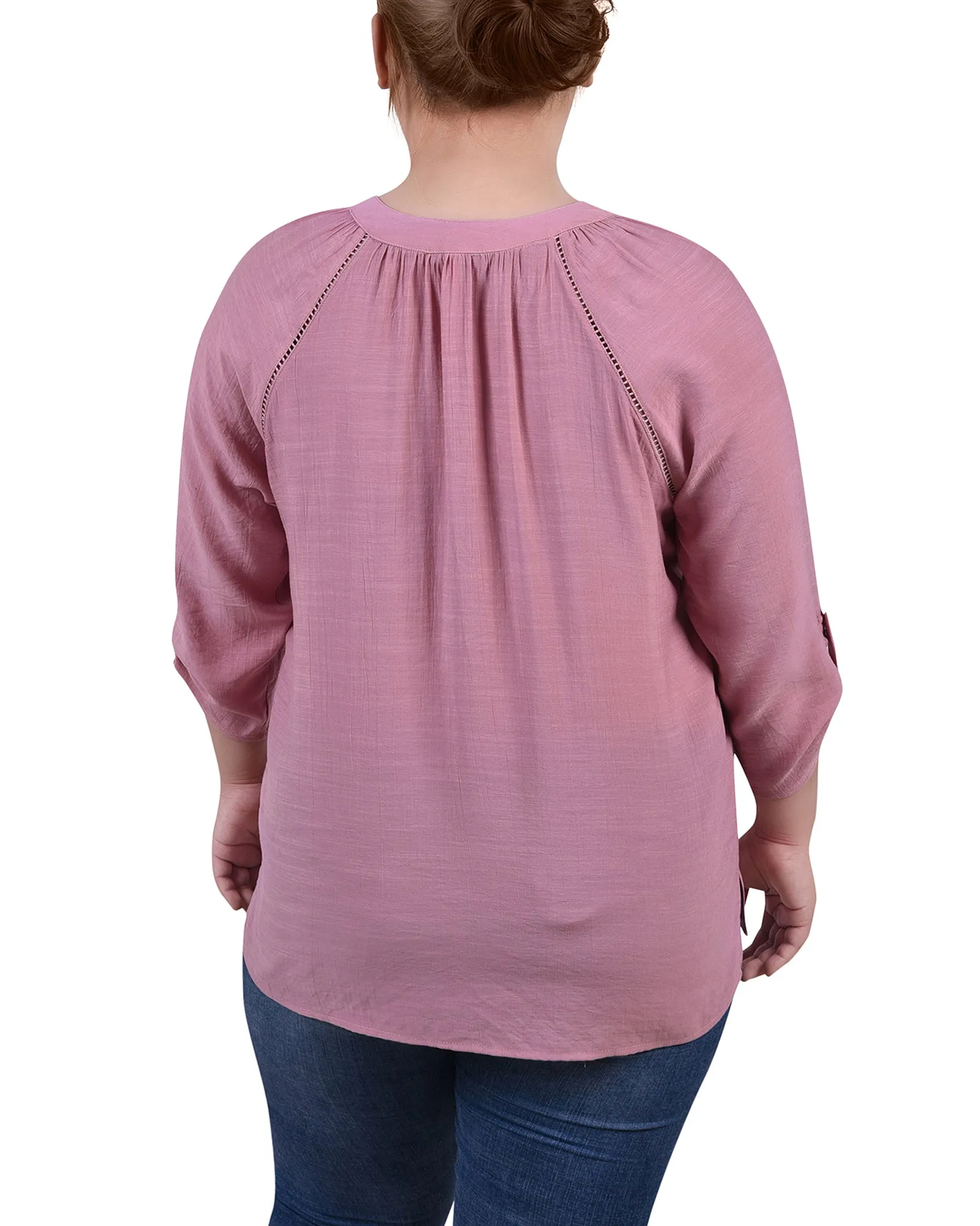 Blouse à encolure fendue avec manches raglan pour grandes tailles
