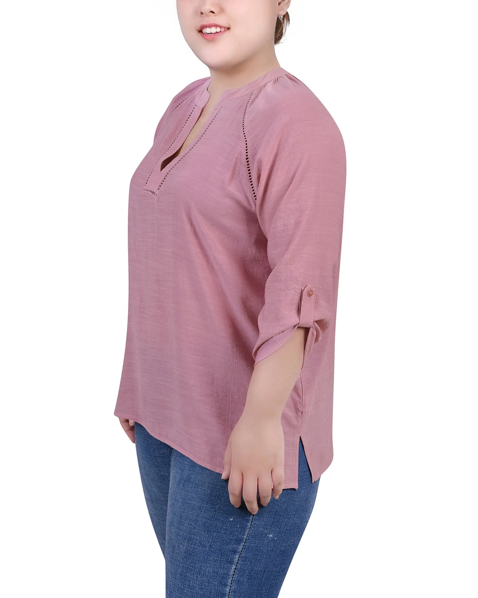 Blouse à encolure fendue avec manches raglan pour grandes tailles