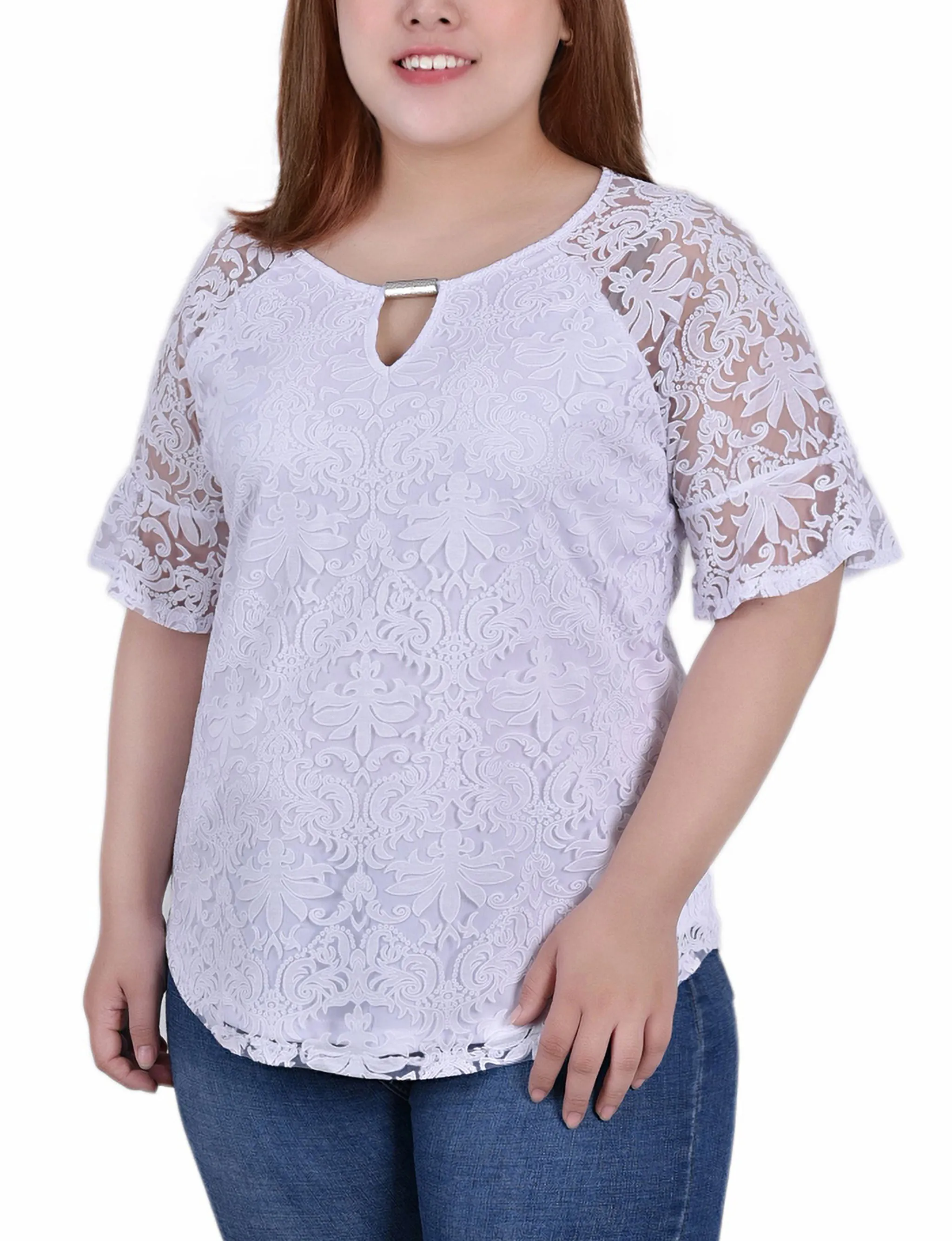 Blouse en dentelle à manches cloche pour grande taille