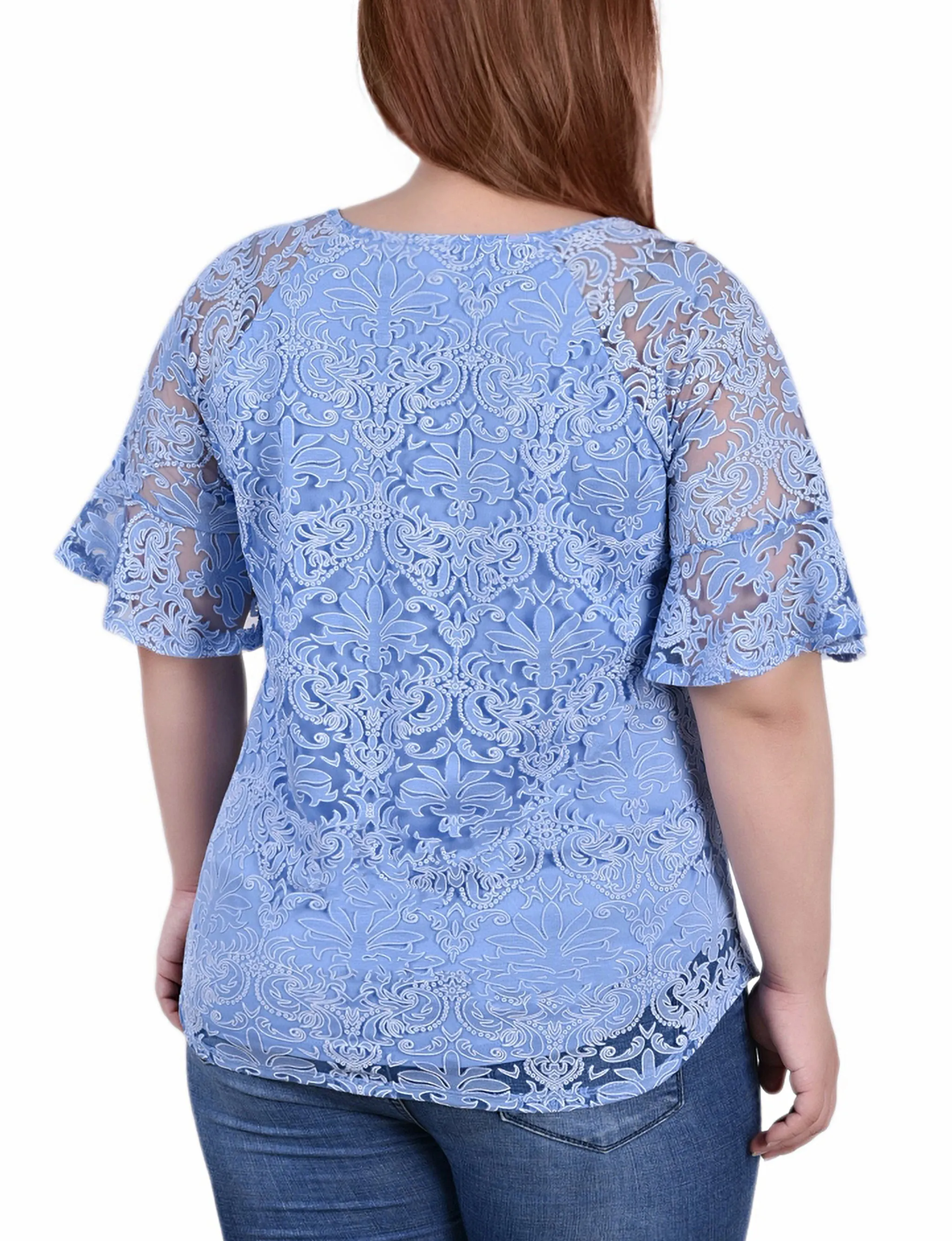 Blouse en dentelle à manches cloche pour grande taille