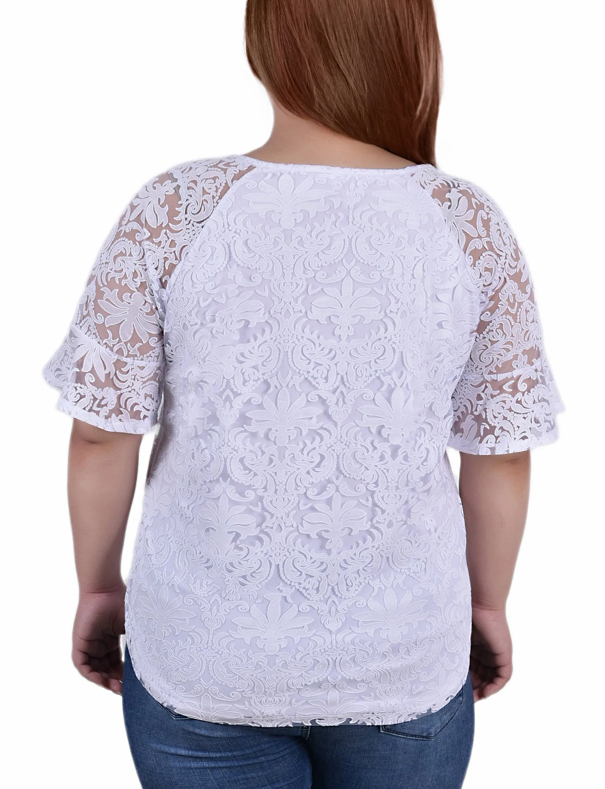 Blouse en dentelle à manches cloche pour grande taille