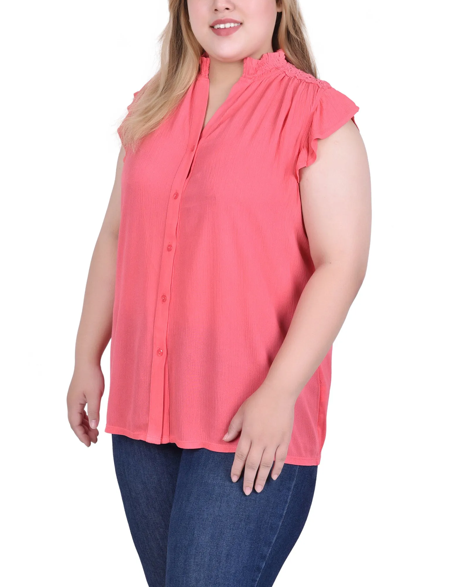 Blouse Crêpe Grande Taille à Manches Papillon Courtes