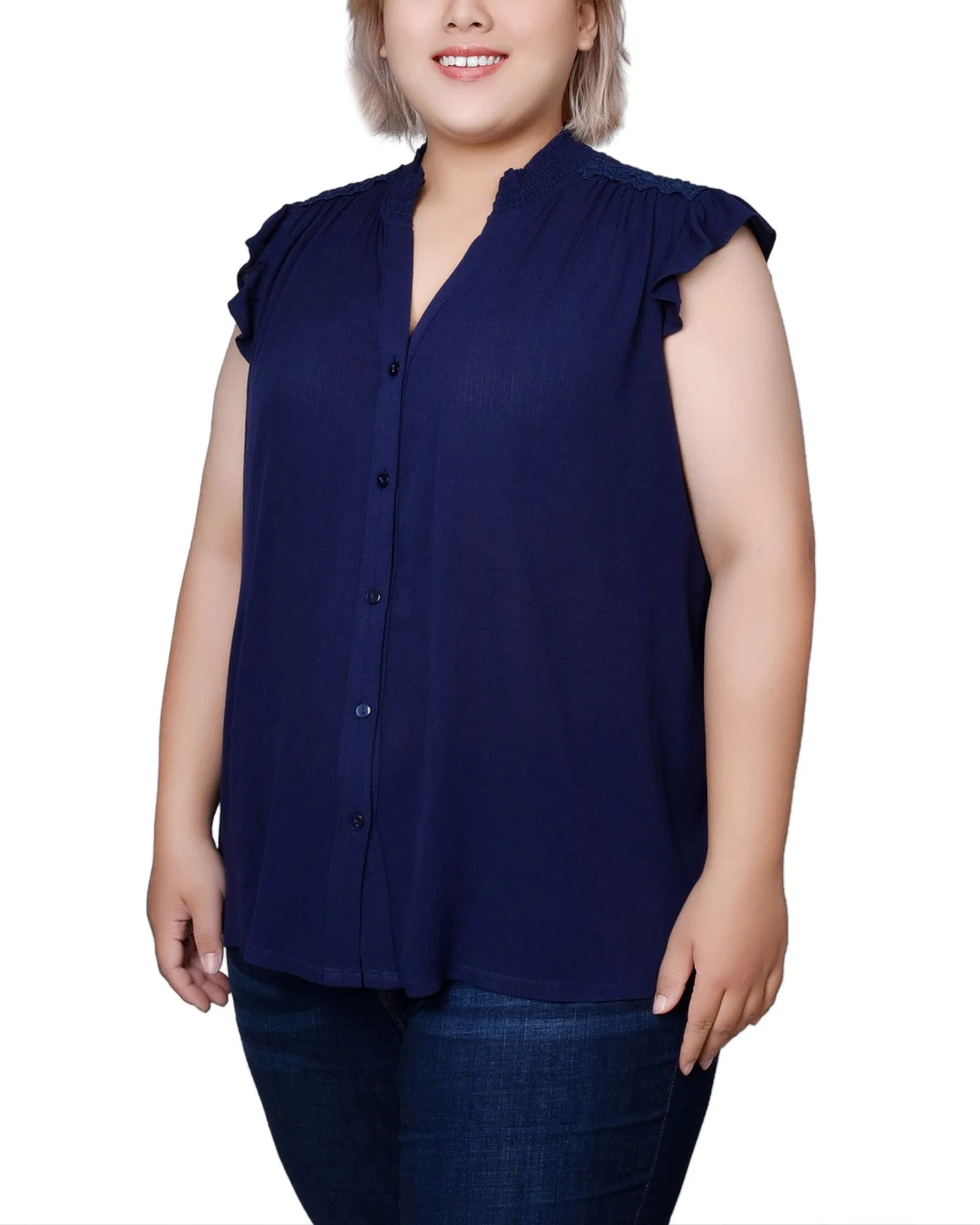 Blouse Crêpe Grande Taille à Manches Papillon Courtes