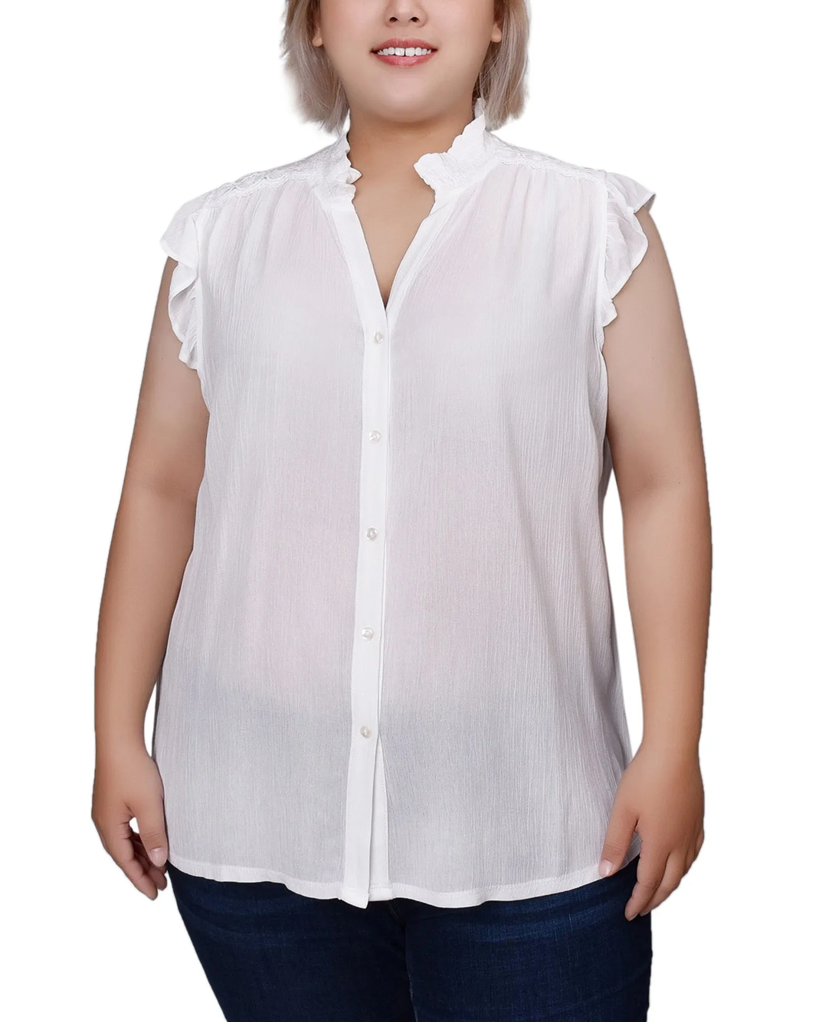 Blouse Crêpe Grande Taille à Manches Papillon Courtes