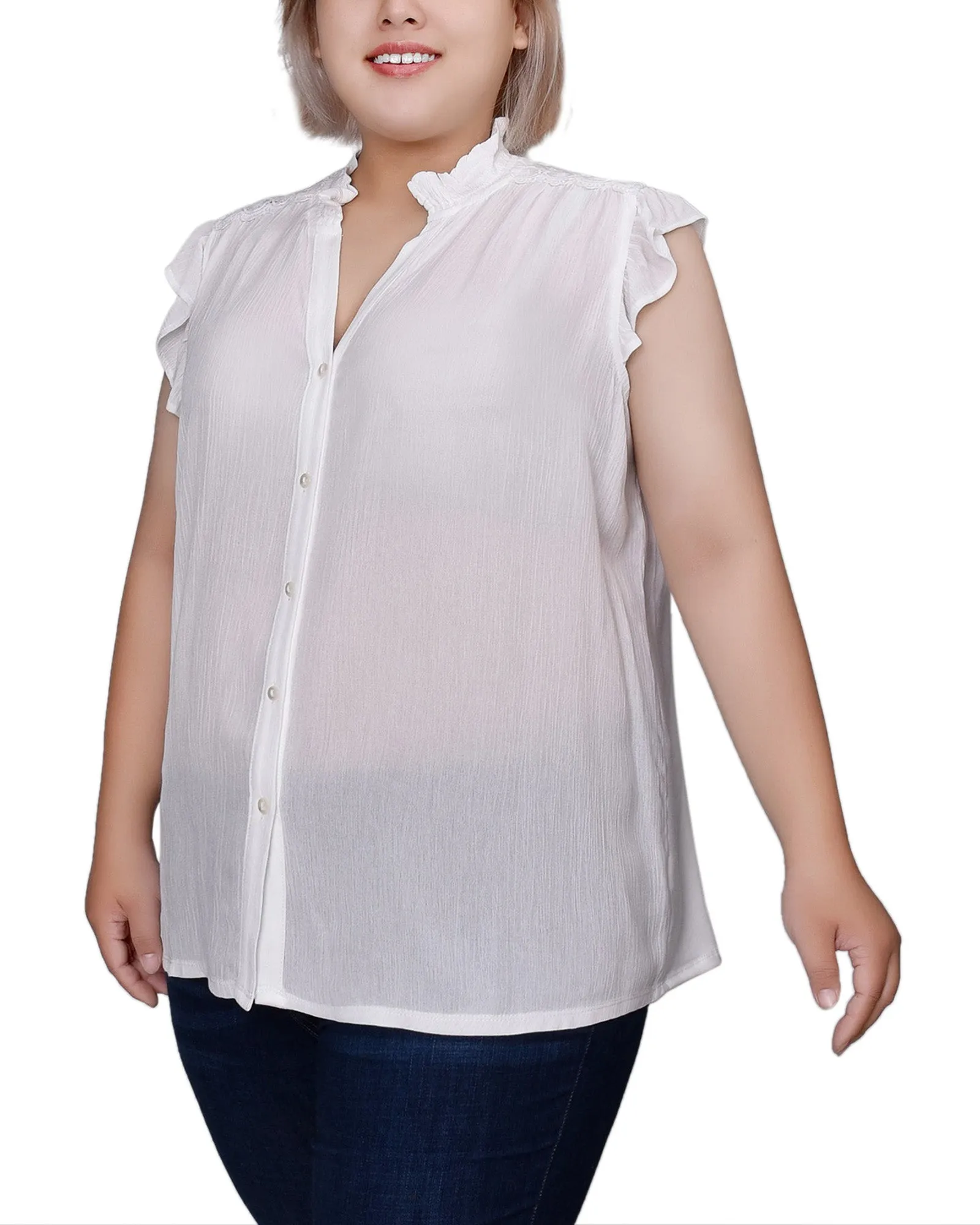 Blouse Crêpe Grande Taille à Manches Papillon Courtes