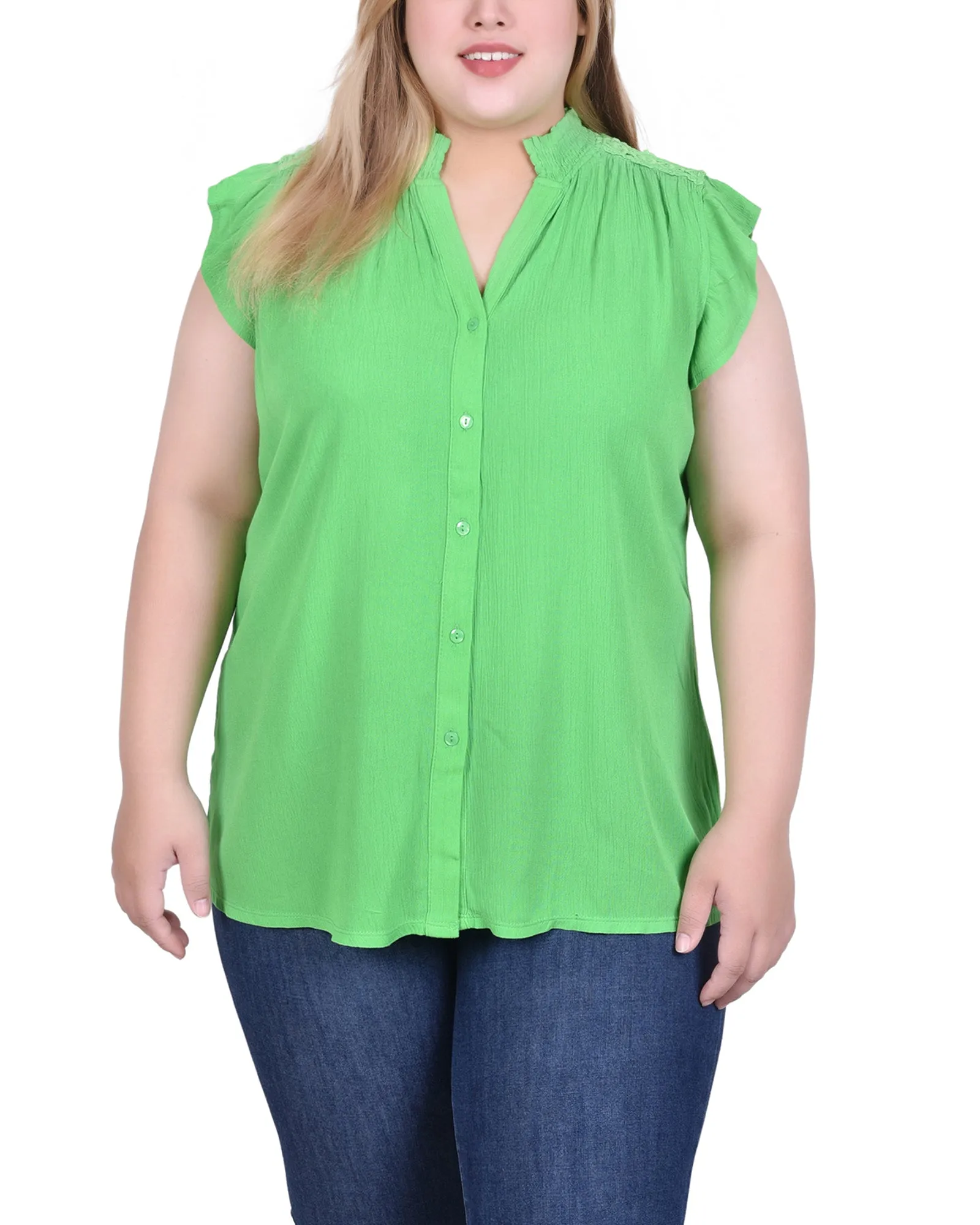 Blouse Crêpe Grande Taille à Manches Papillon Courtes