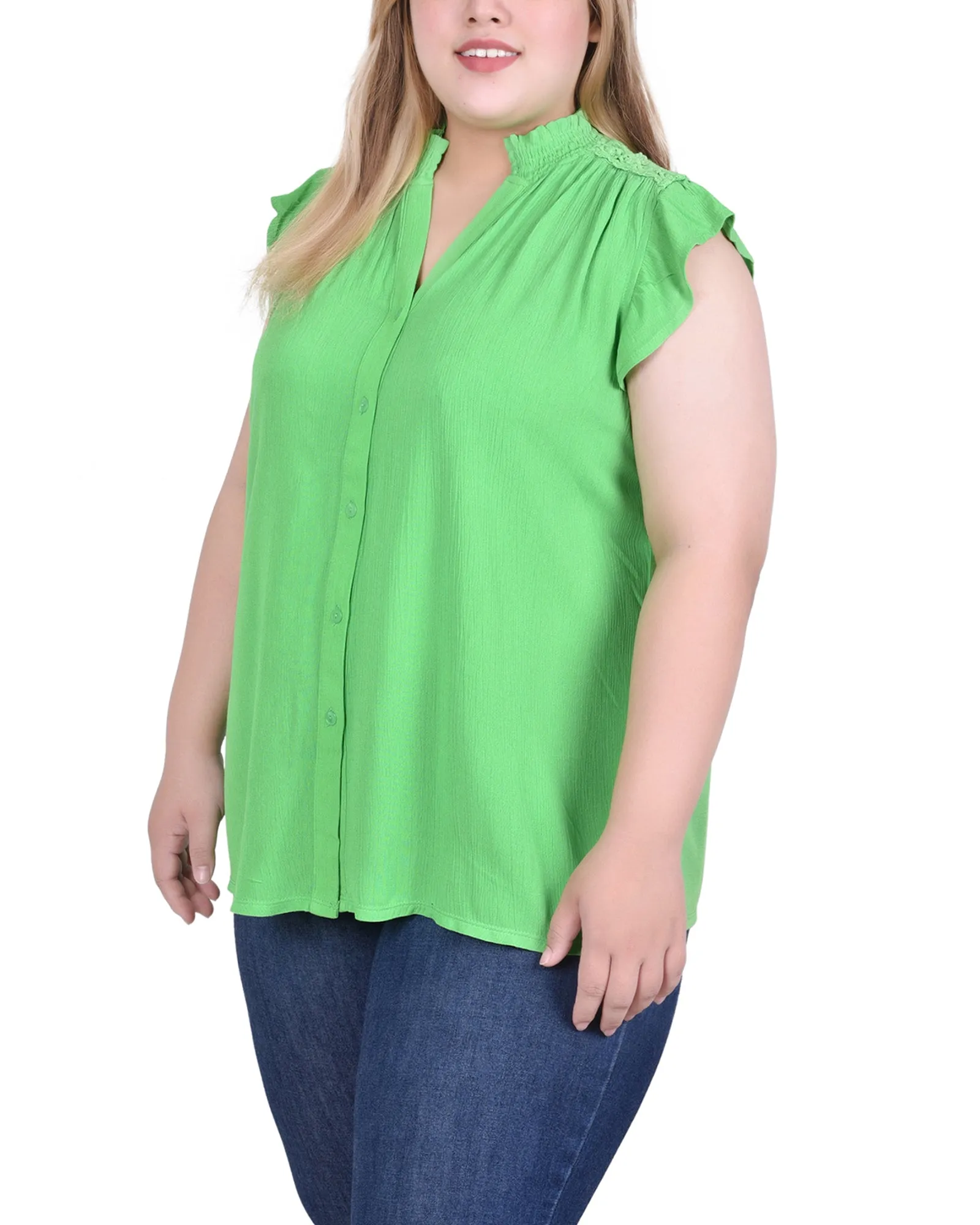 Blouse Crêpe Grande Taille à Manches Papillon Courtes