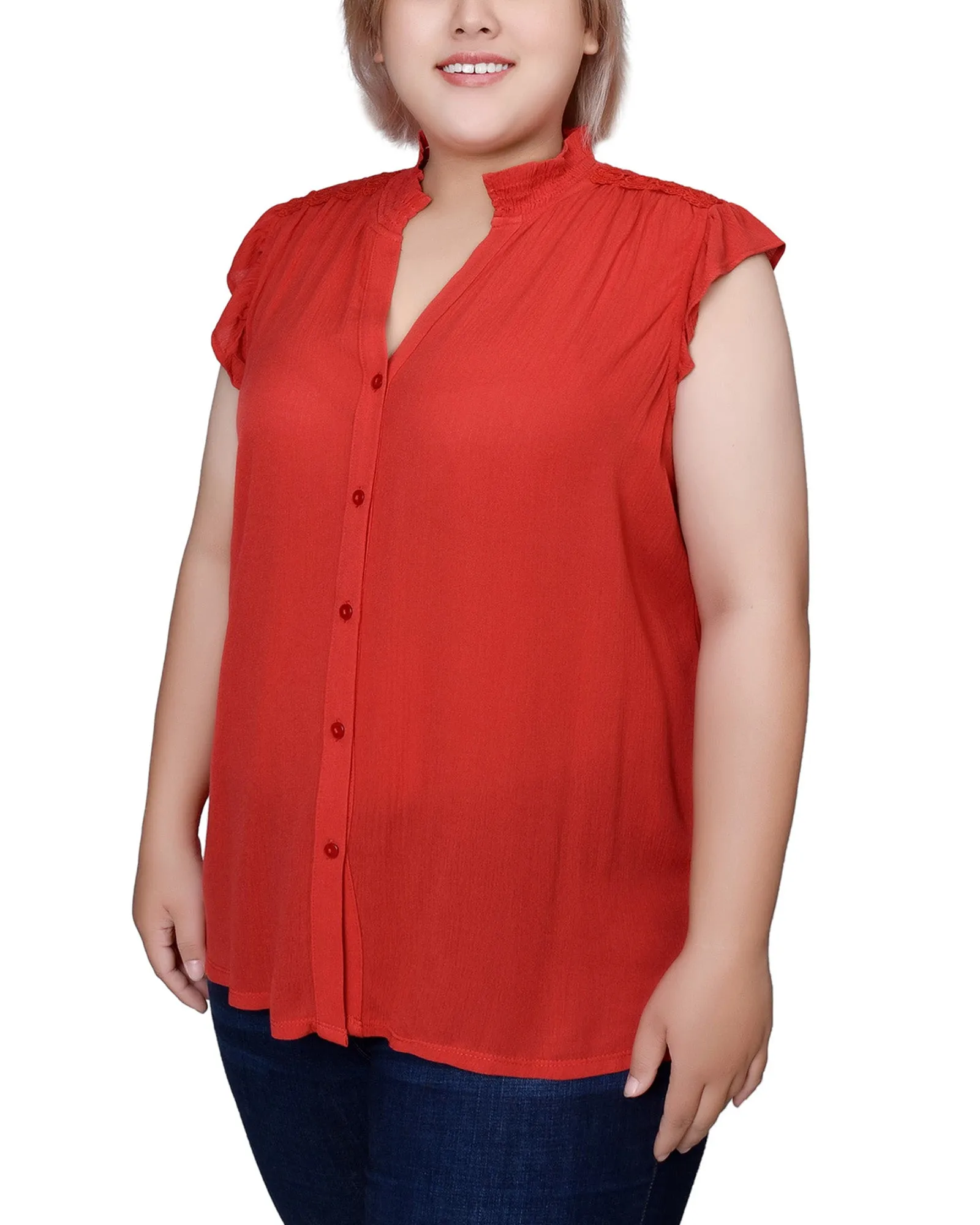 Blouse Crêpe Grande Taille à Manches Papillon Courtes