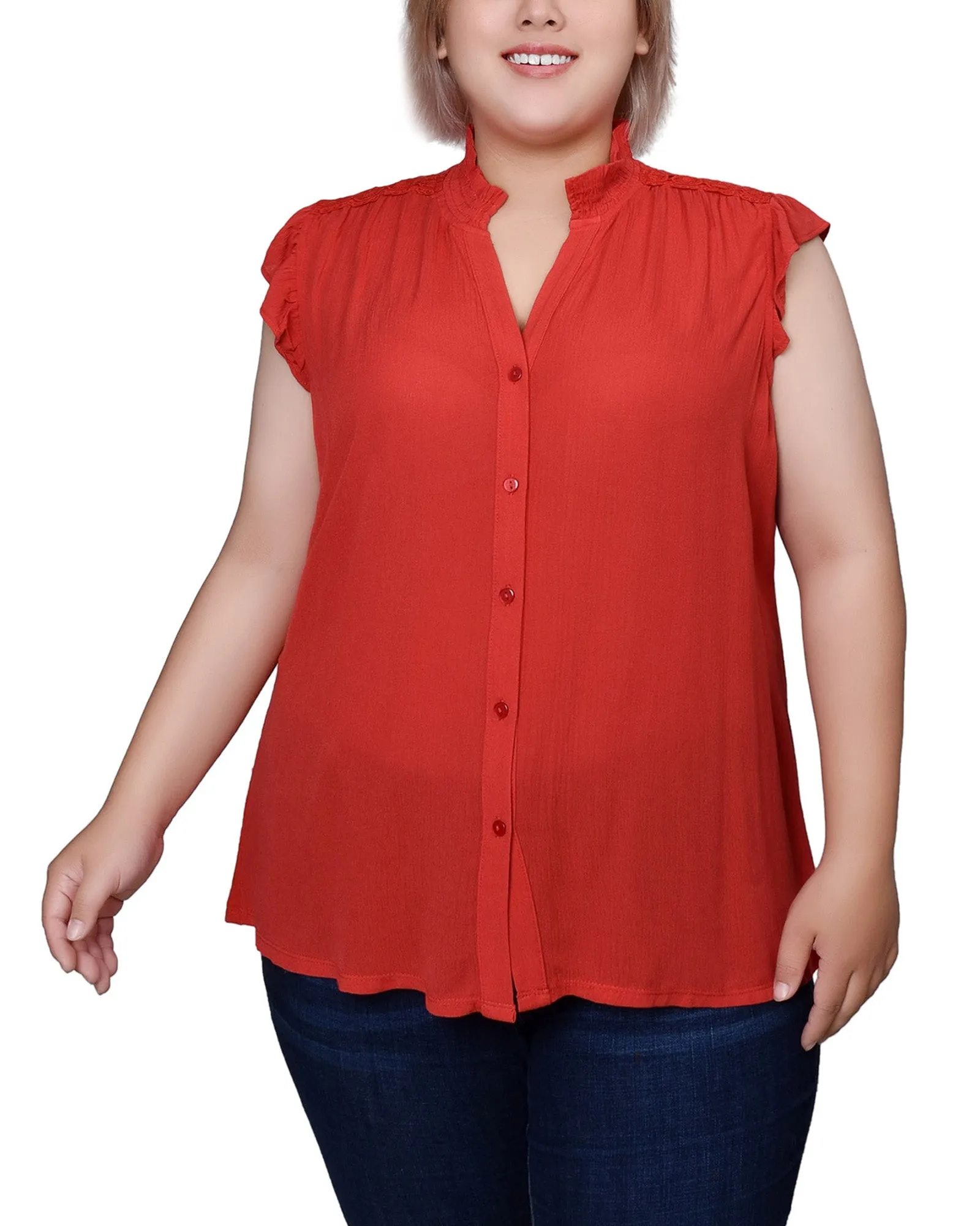Blouse Crêpe Grande Taille à Manches Papillon Courtes