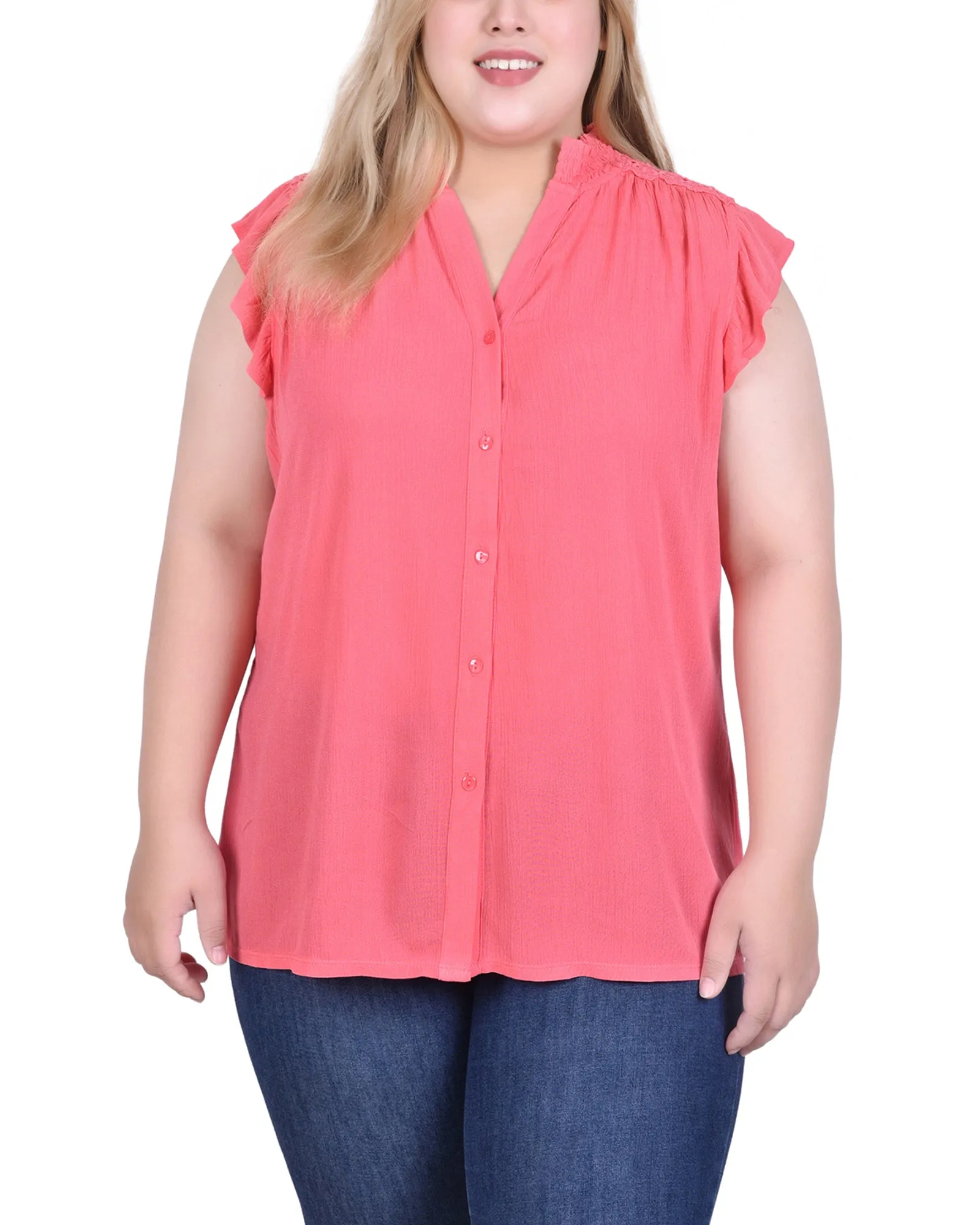 Blouse Crêpe Grande Taille à Manches Papillon Courtes