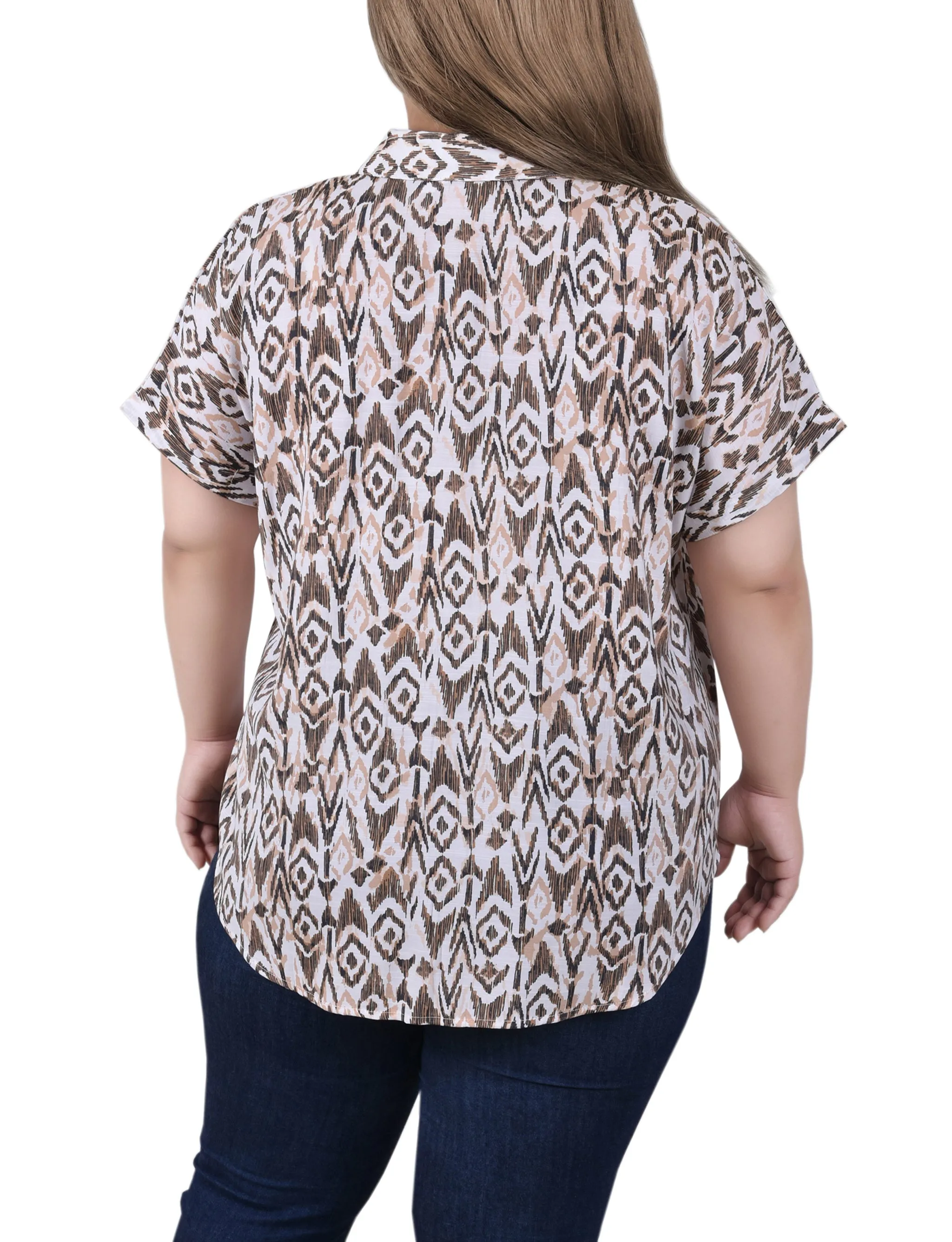 Blouse boutonnée à manches courtes roulées pour grandes tailles