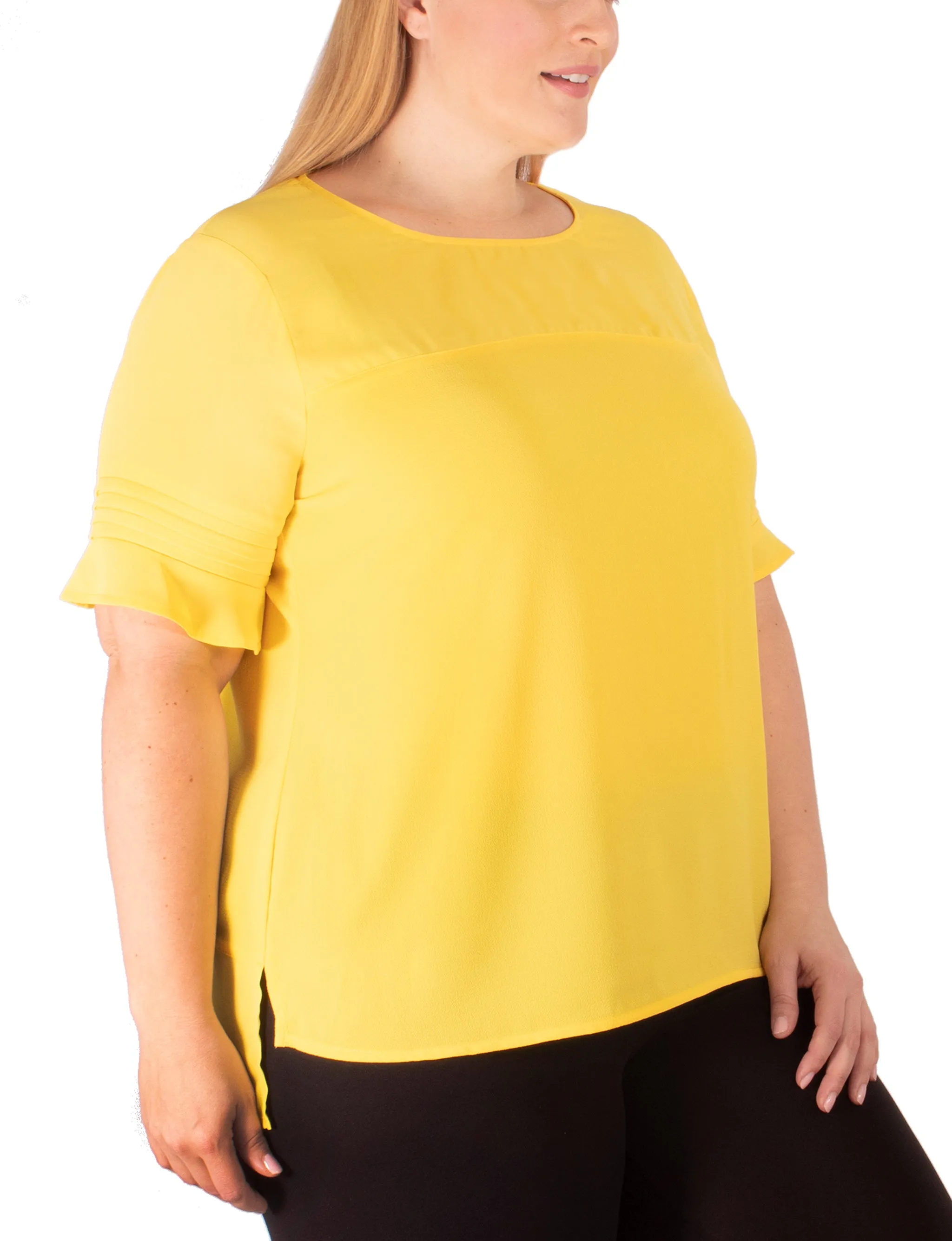 Blouse manches courtes en crêpe et dobby grande taille