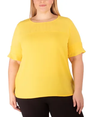 Plus Size Short Sleeve Dobby And Crepe Blouse