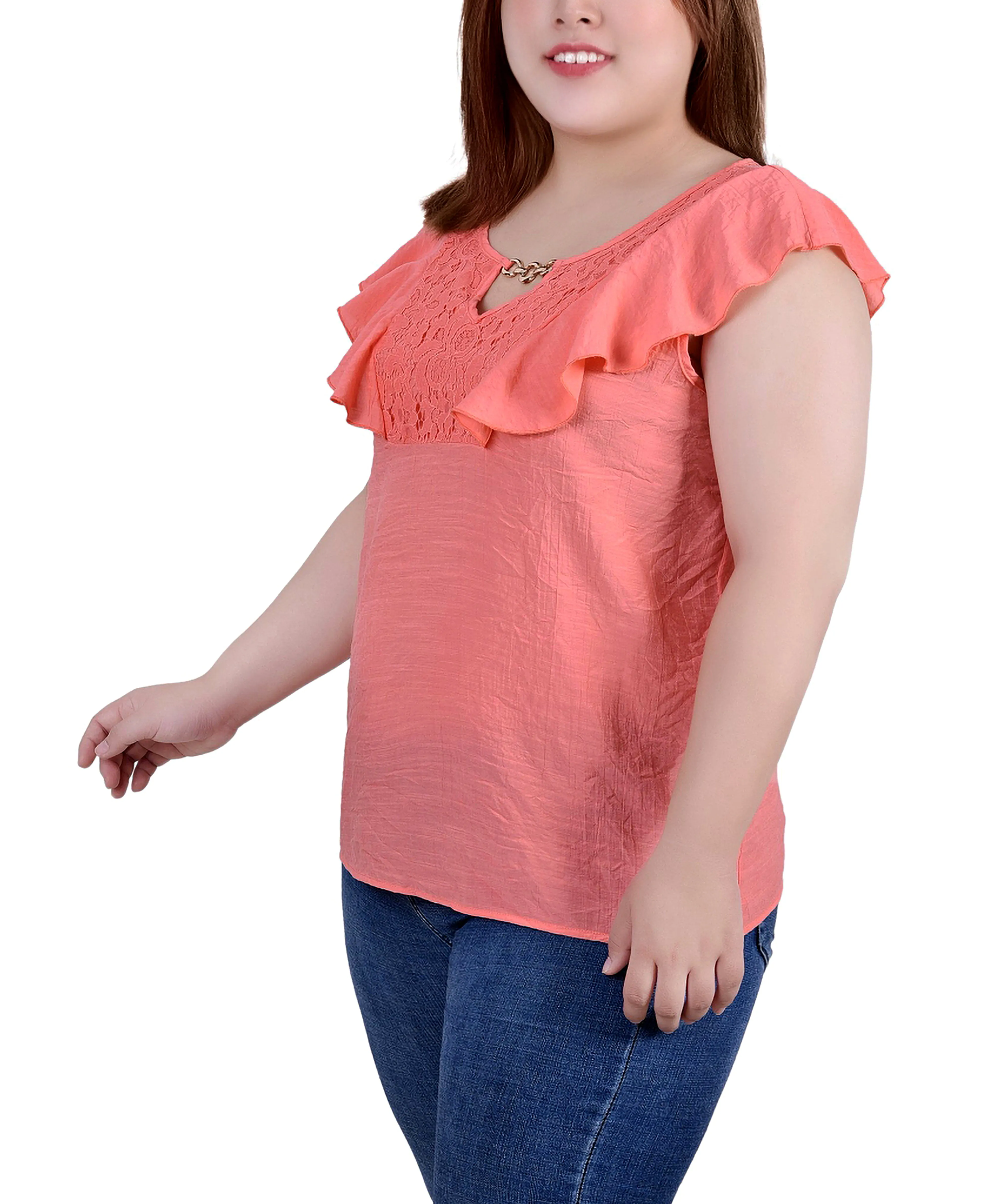 Blouse sans manches à empiècement volanté pour grande taille